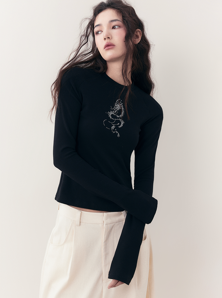 Dragon Embroidered Black Sweatshirt