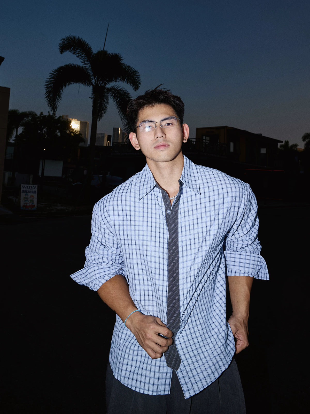 Midnight Grid Relaxed Button-Up Shirt