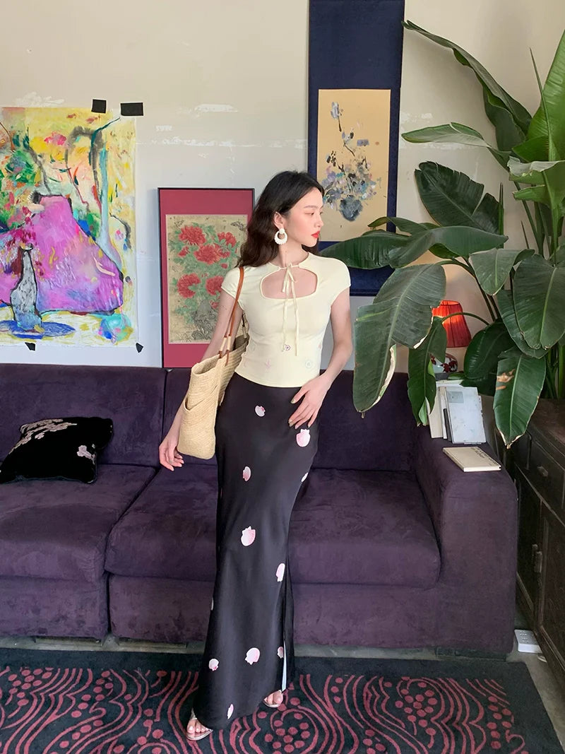 Black Shell Print Maxi Skirt