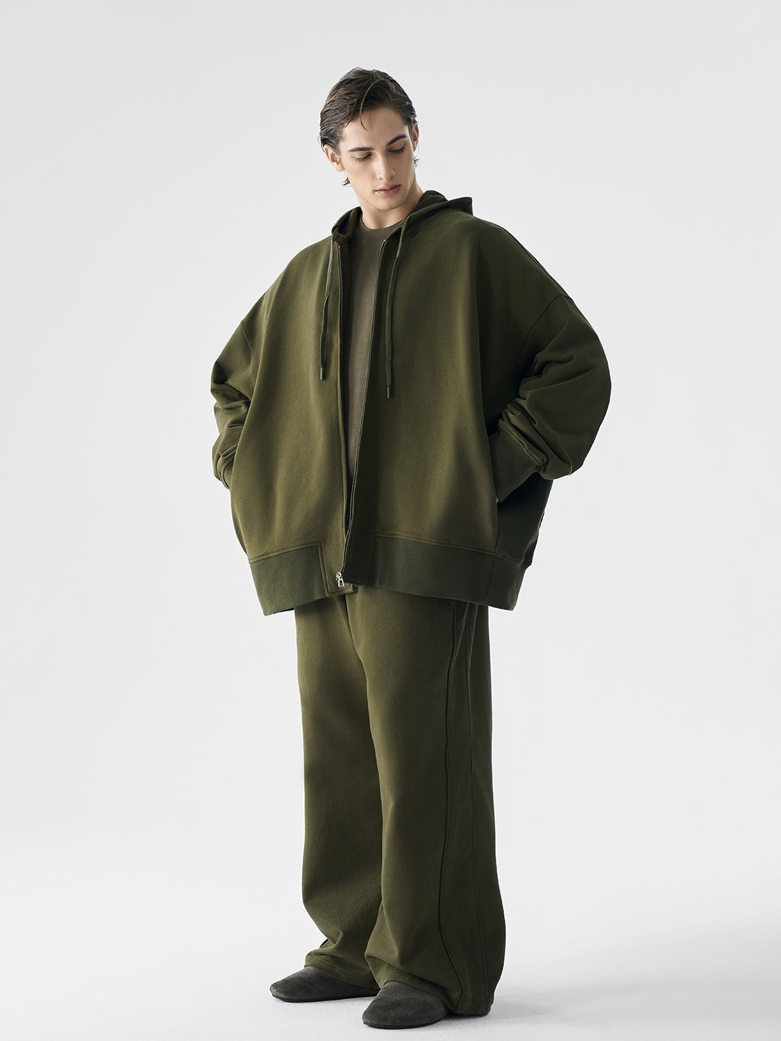 Shadow Luxe Oversized Zip Hoodie and Pants Setup