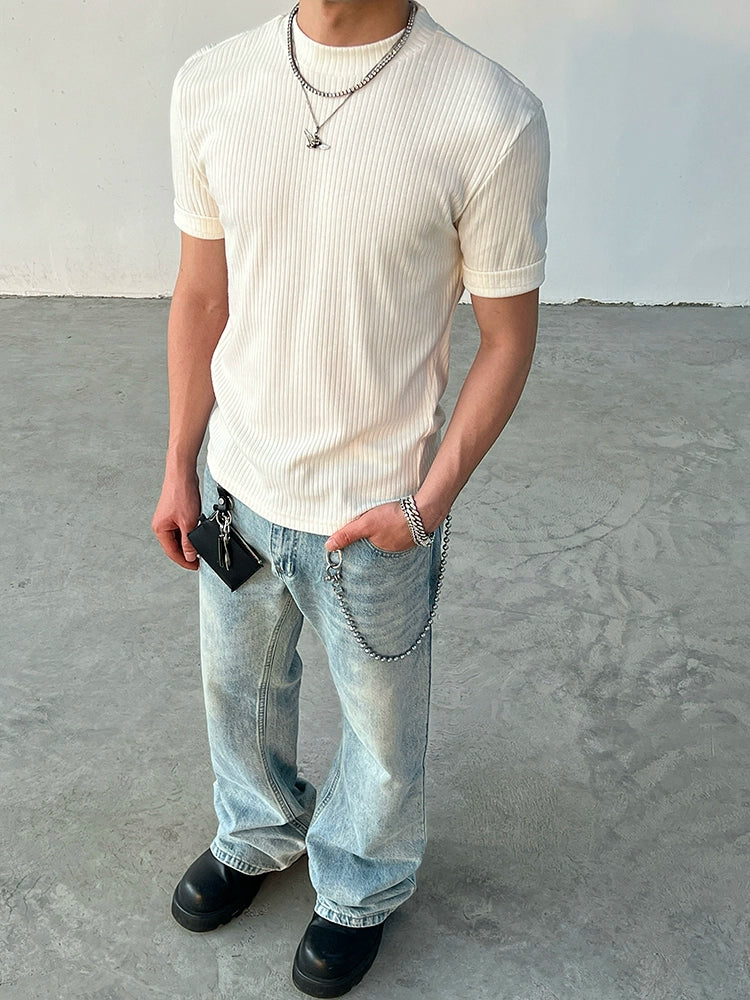 Slate Rib Knit Mock Tee