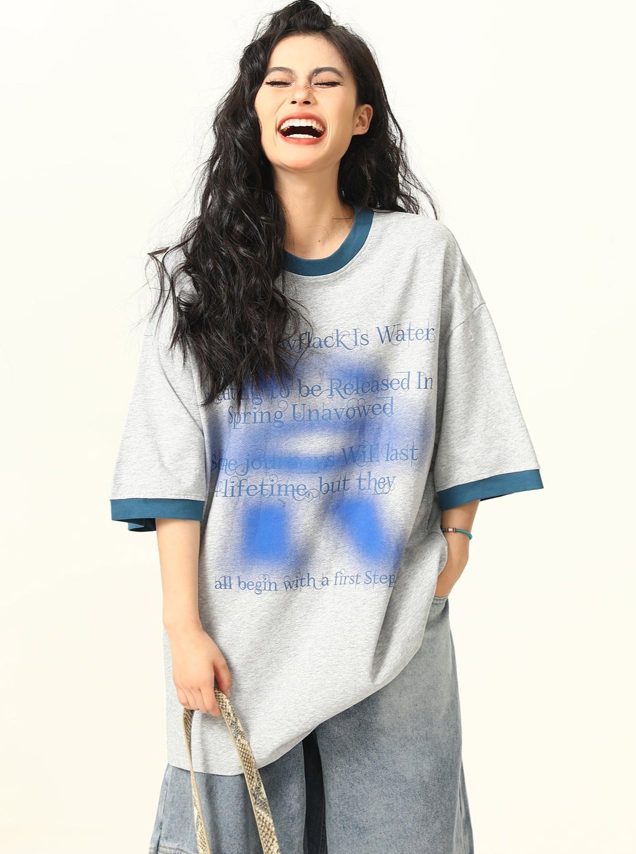 Oversized Faded Gradient Ringer T-shirt