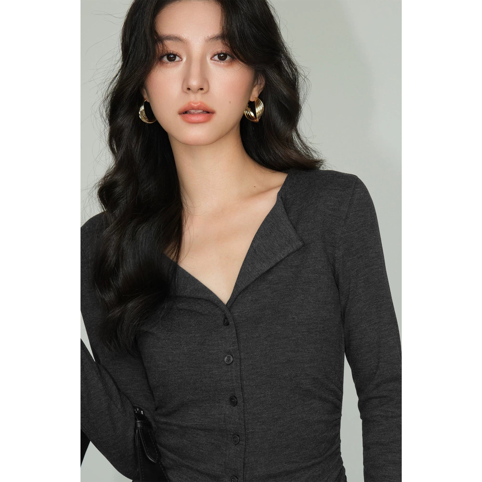 Collar Sculpted Button Cardigan