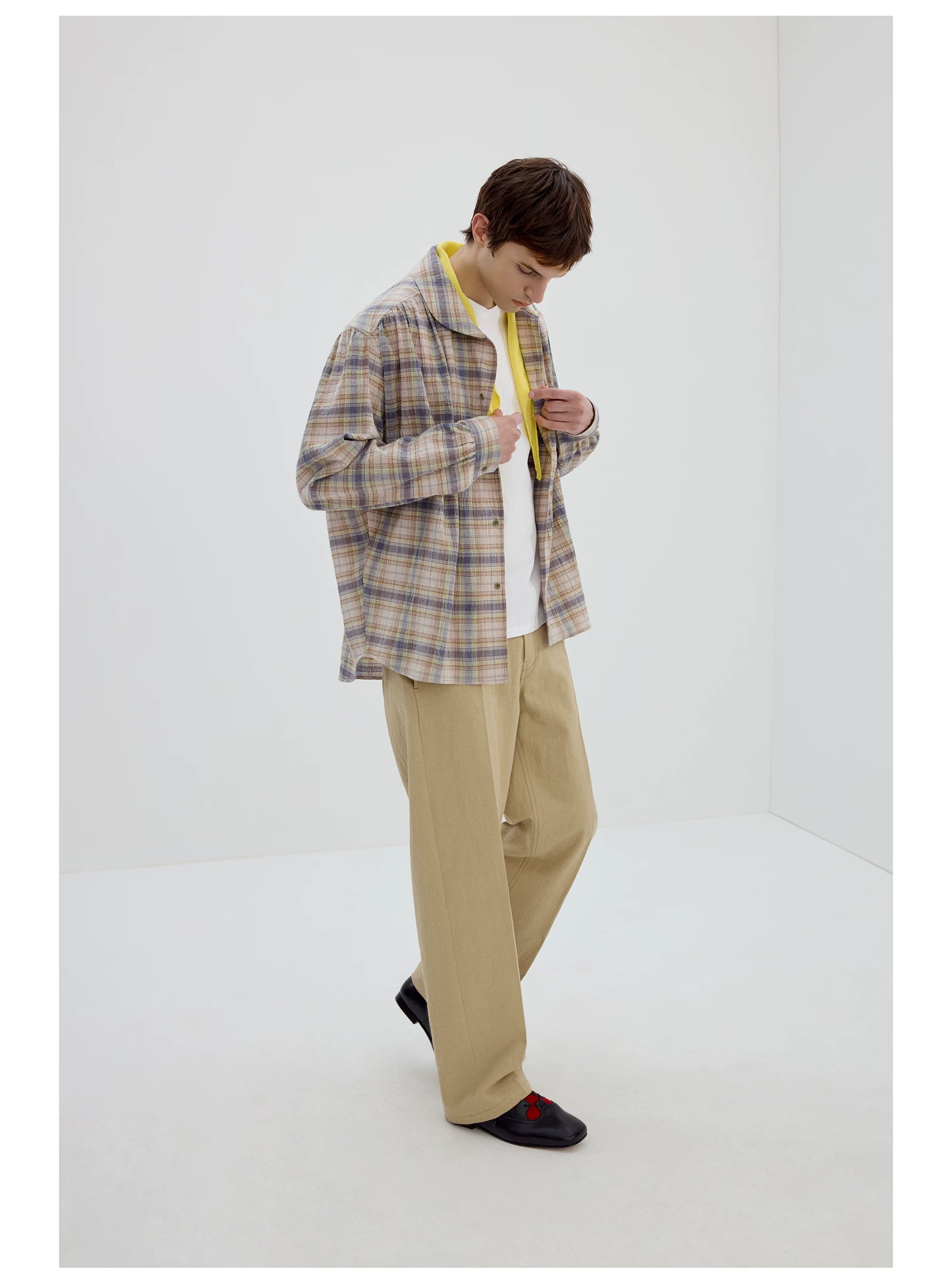 Oversized Pastel Plaid Button-Up Shirt