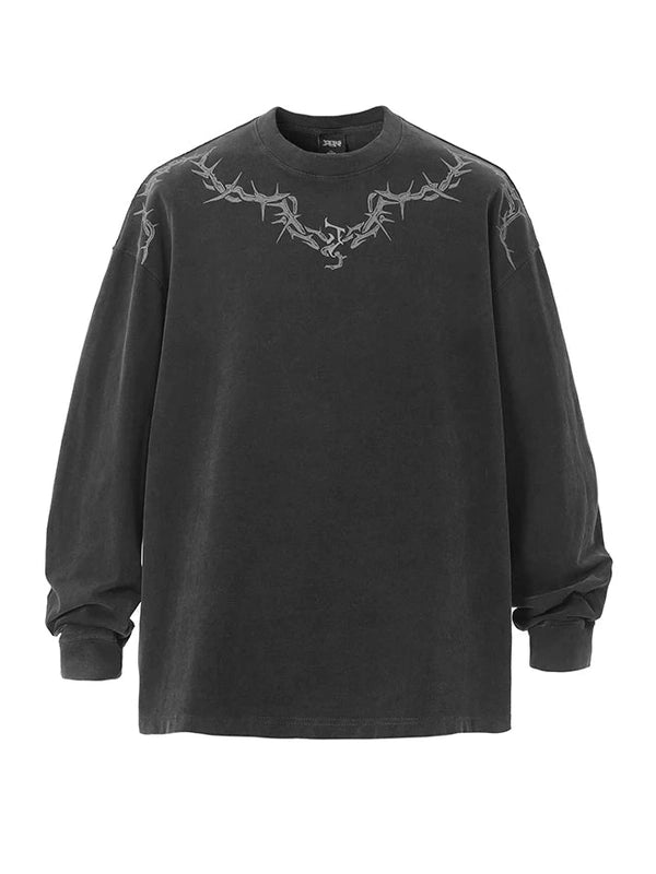 Logo Print Washed Long Sleeve T-Shirt - chiclara