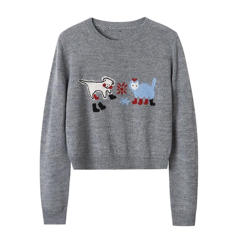 Diddi Moda Women'S Festive Dog And Cat Sweater - Holiday Knit Pullover With Animal Graphics