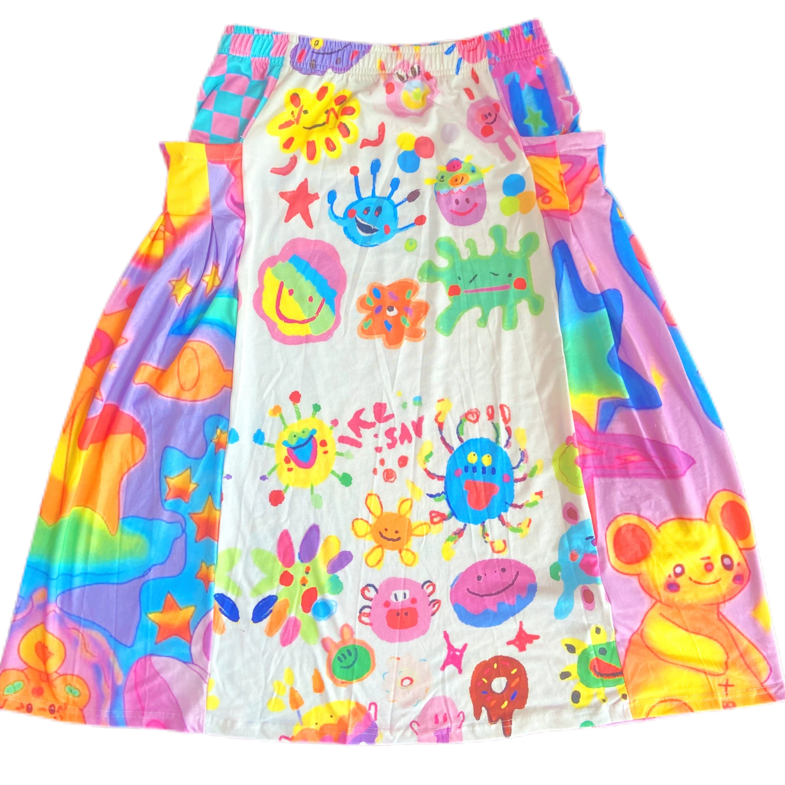 Rainbow Doodle Print Kawaii Skirt