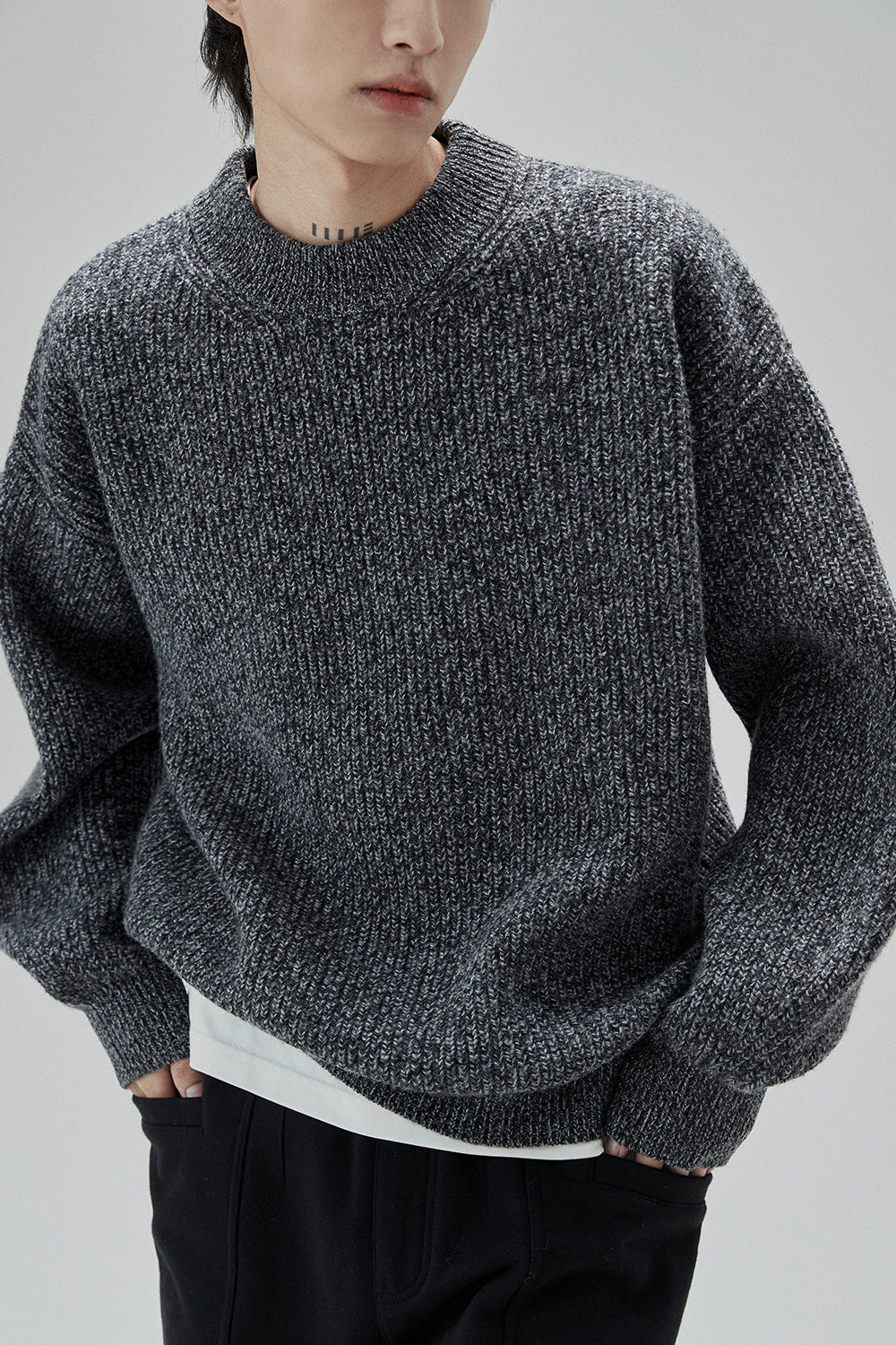 Wide-Sleeve Oversized Crew Neck Sweater