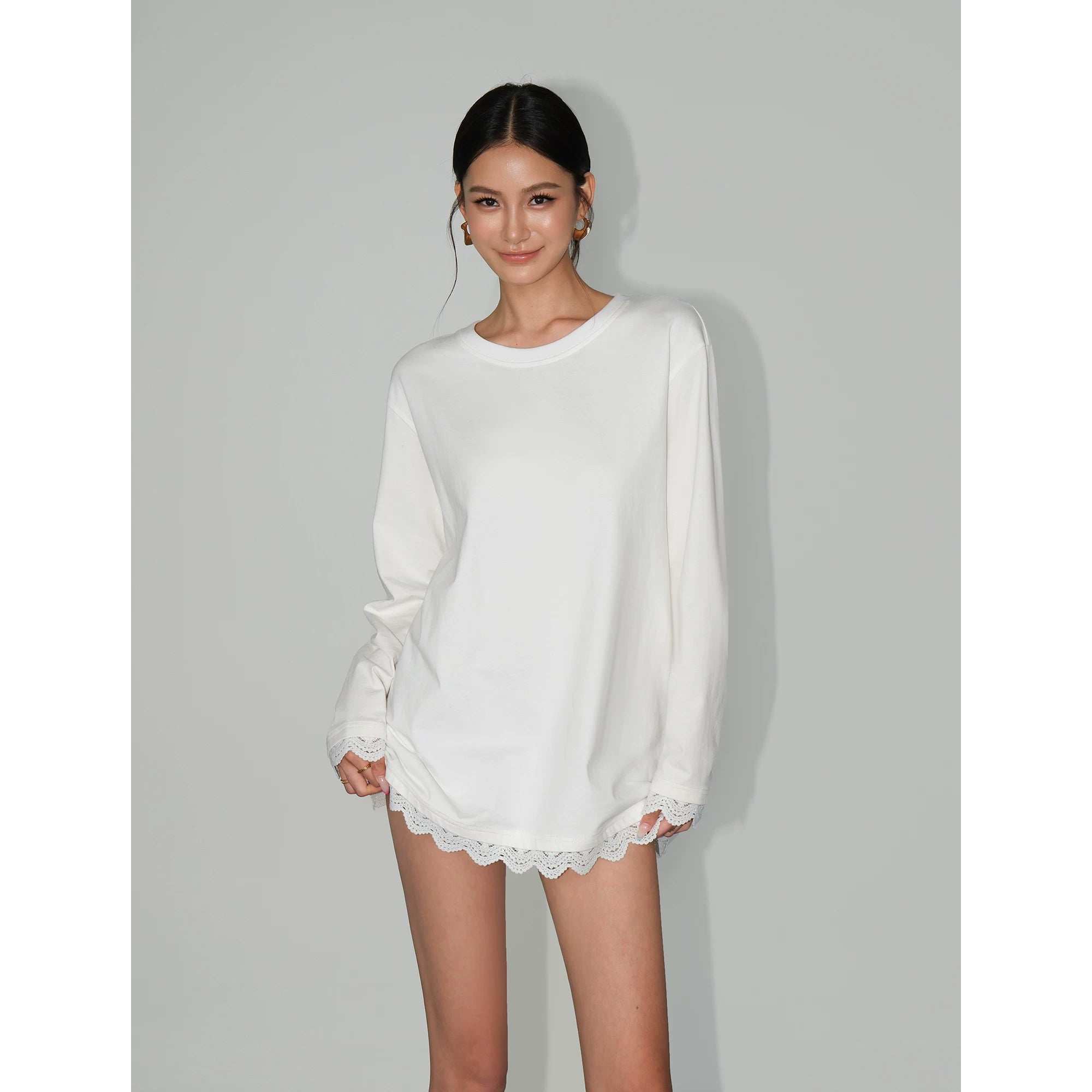 Soft Edge Lace-Hem Long Tee Dress