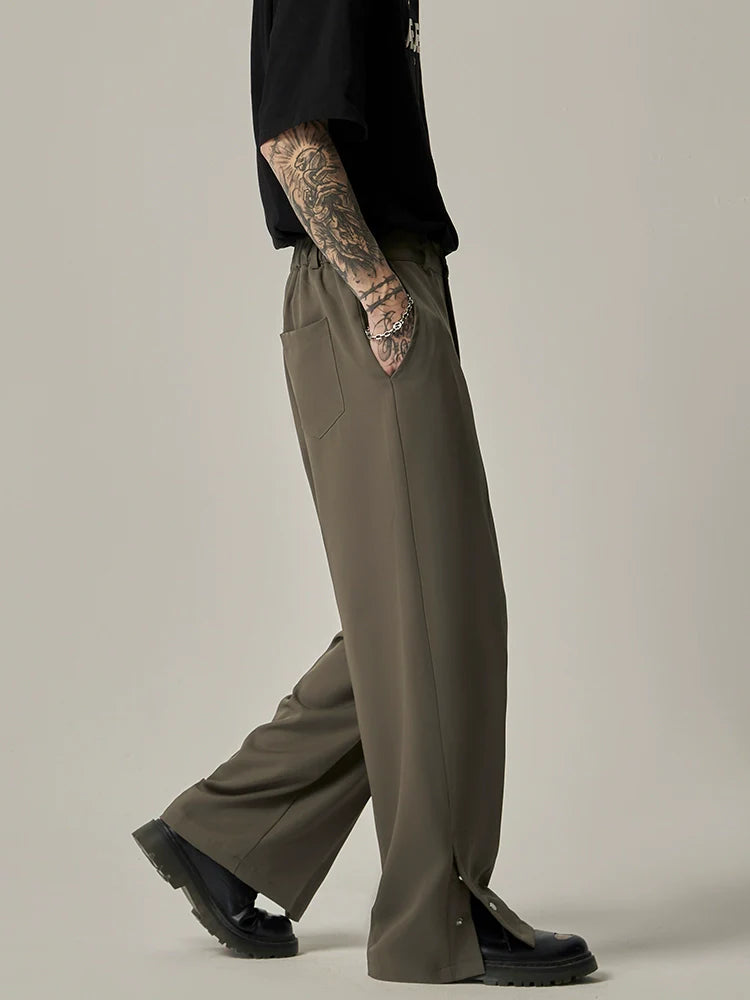 Wide-Leg Snap-Hem Dress Pants