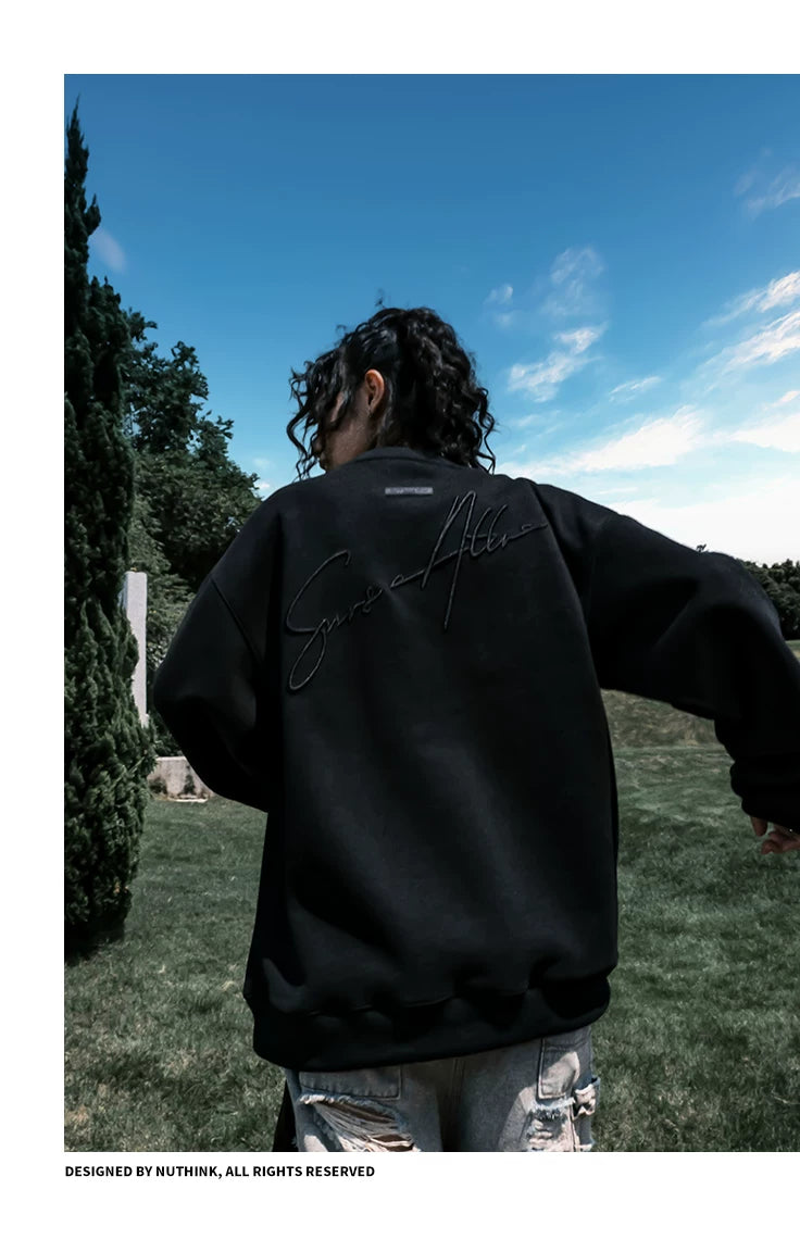 Script Embroidered Oversized Crewneck Sweatshirt