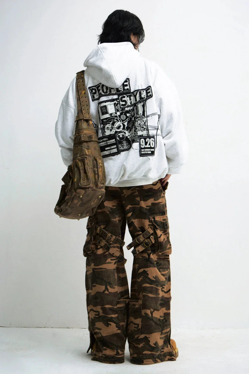 Men's Personality Embroidery Black Hooded Sweatshirt