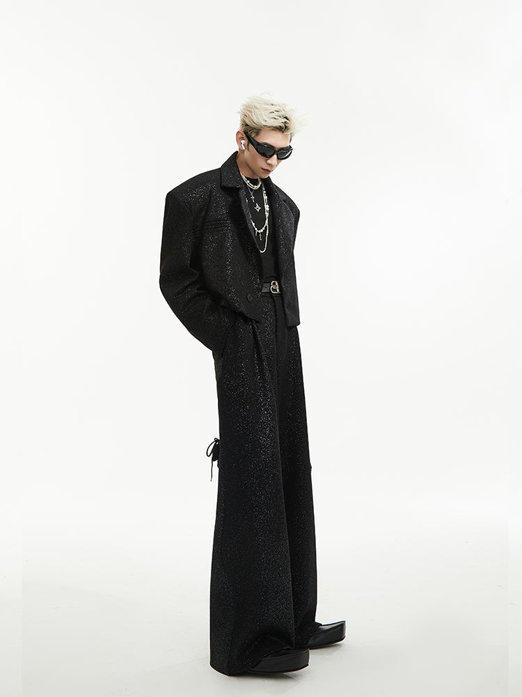 Glitter Long Coat with Wide Leg Pants