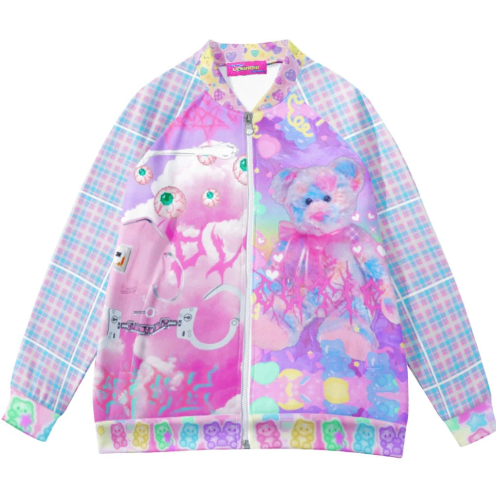 Pastel Dream Plaid Sleeve Bomber Jacket
