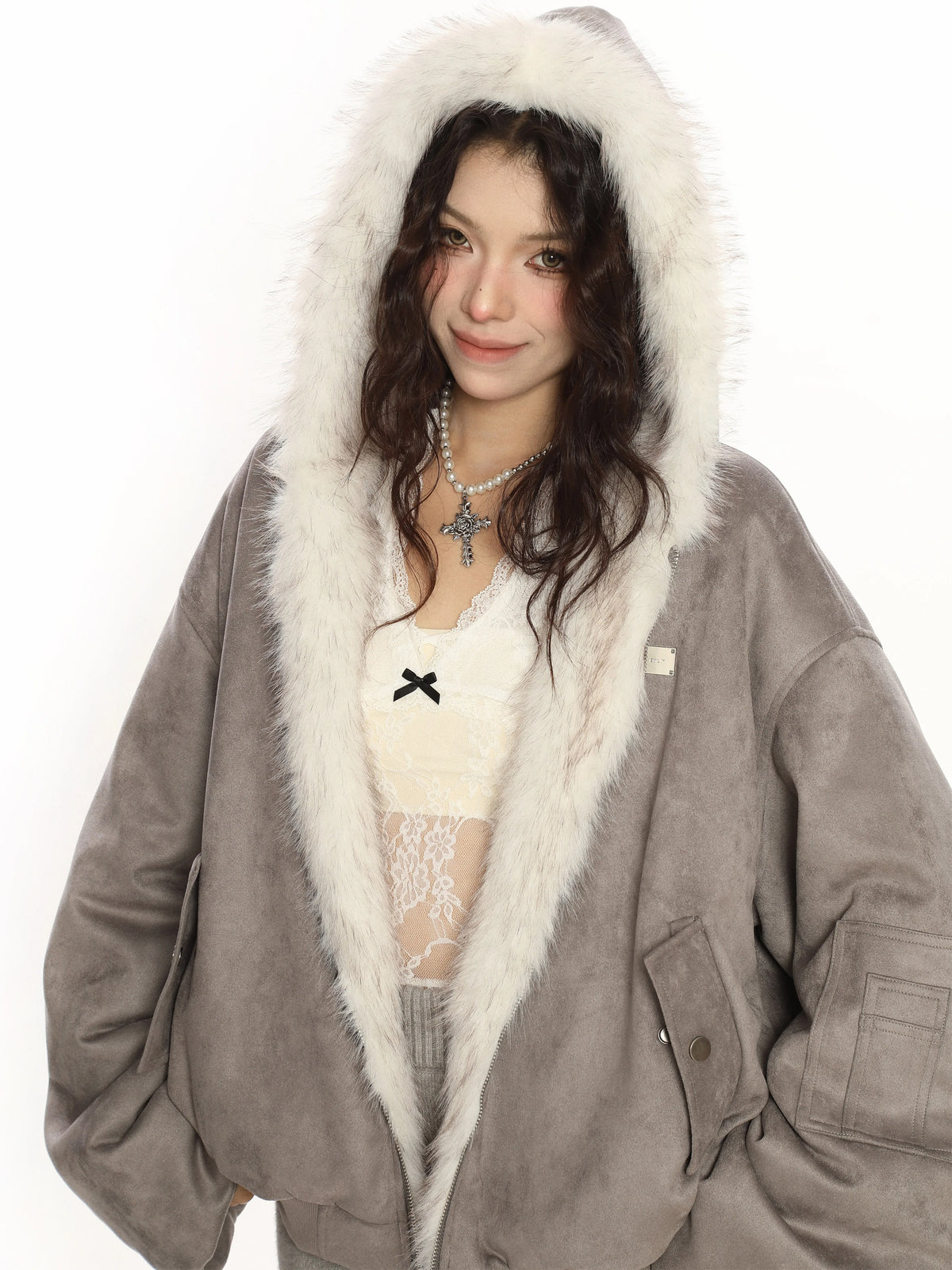 Winter Haven Faux Fur Hooded Bomber Jacket