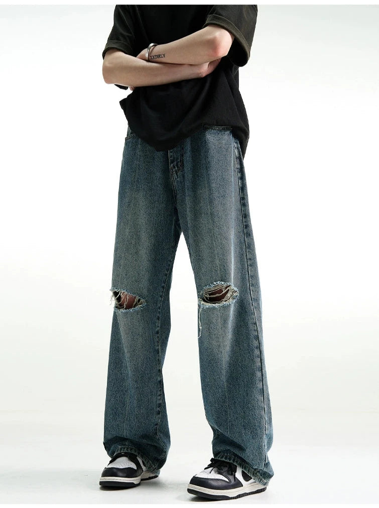 MADWITCH Vintage Vibe Distressed Straight-Leg Jeans