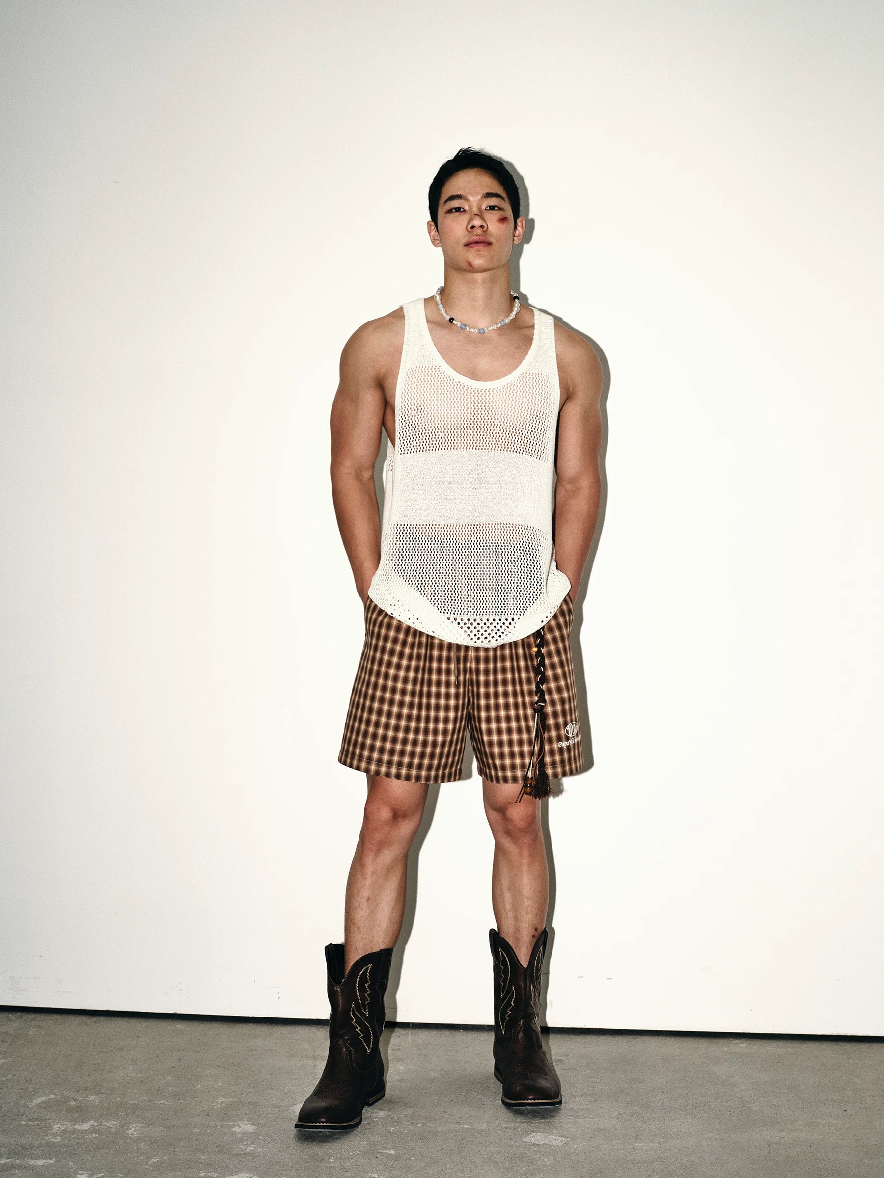 Ivory Open-Knit Mesh Tank Top