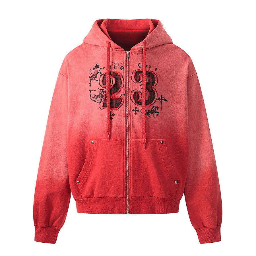 Men's Gradient Washed Cropped Oversized Zip-Up Hoodie