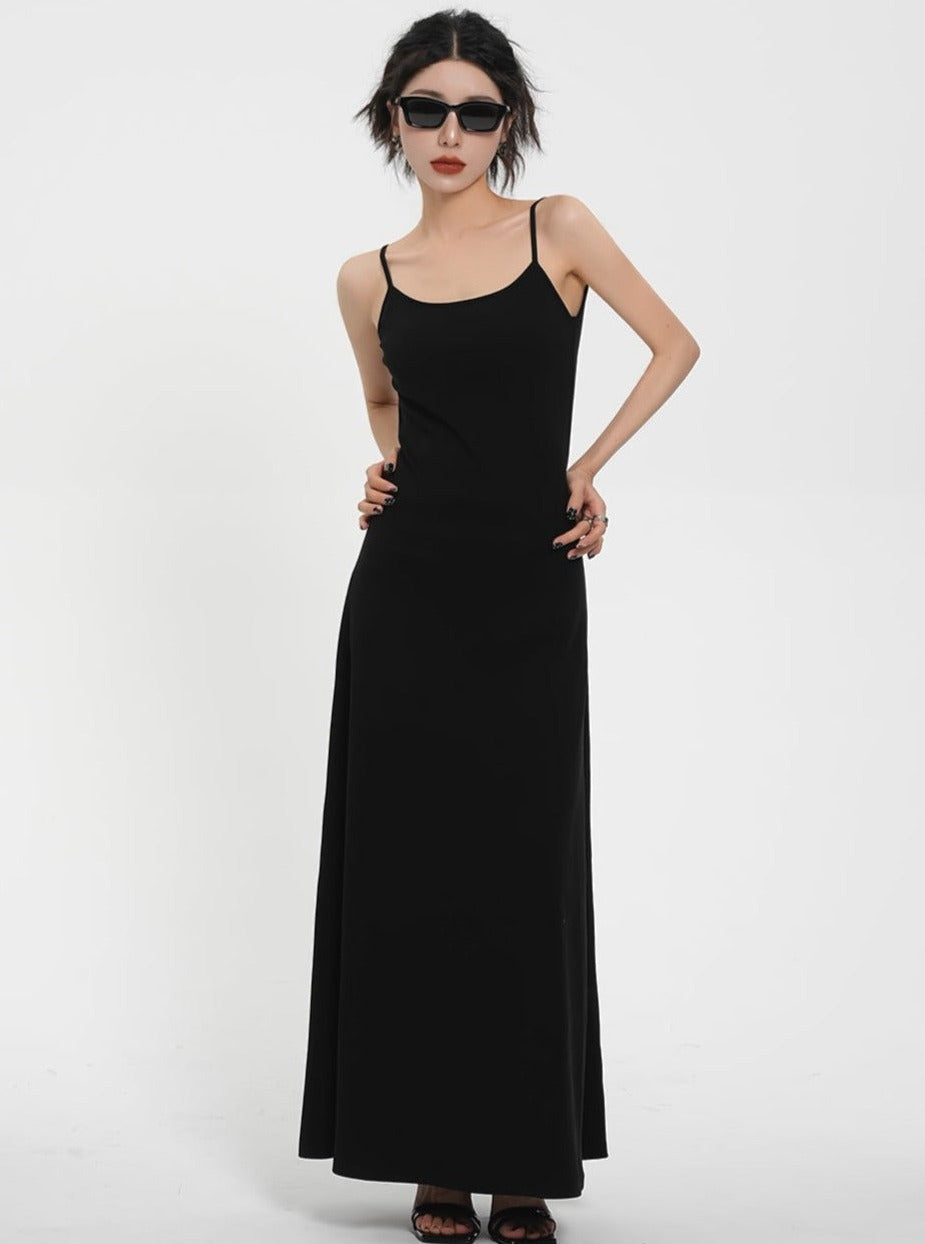 Classic Black Maxi Slip Dress - Sleeveless Spaghetti Strap Summer Gown