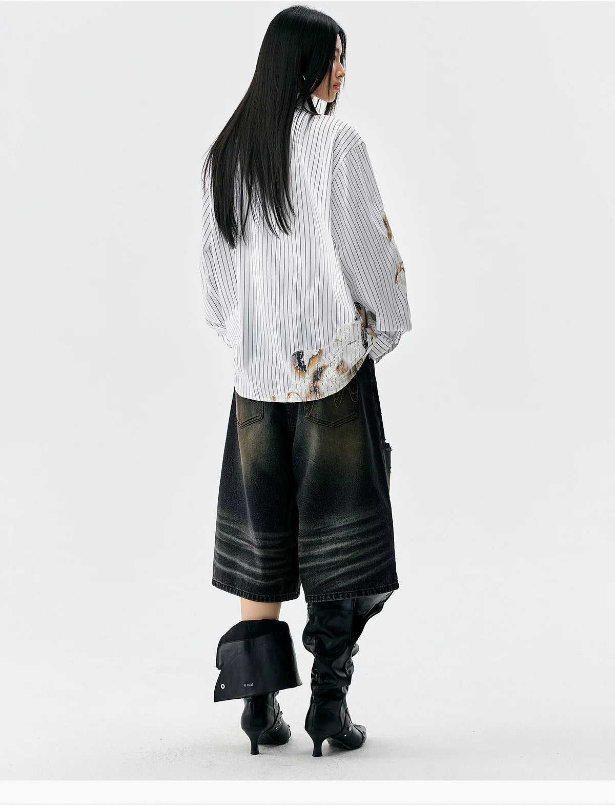 Lace Patchwork Pinstripe Shirt