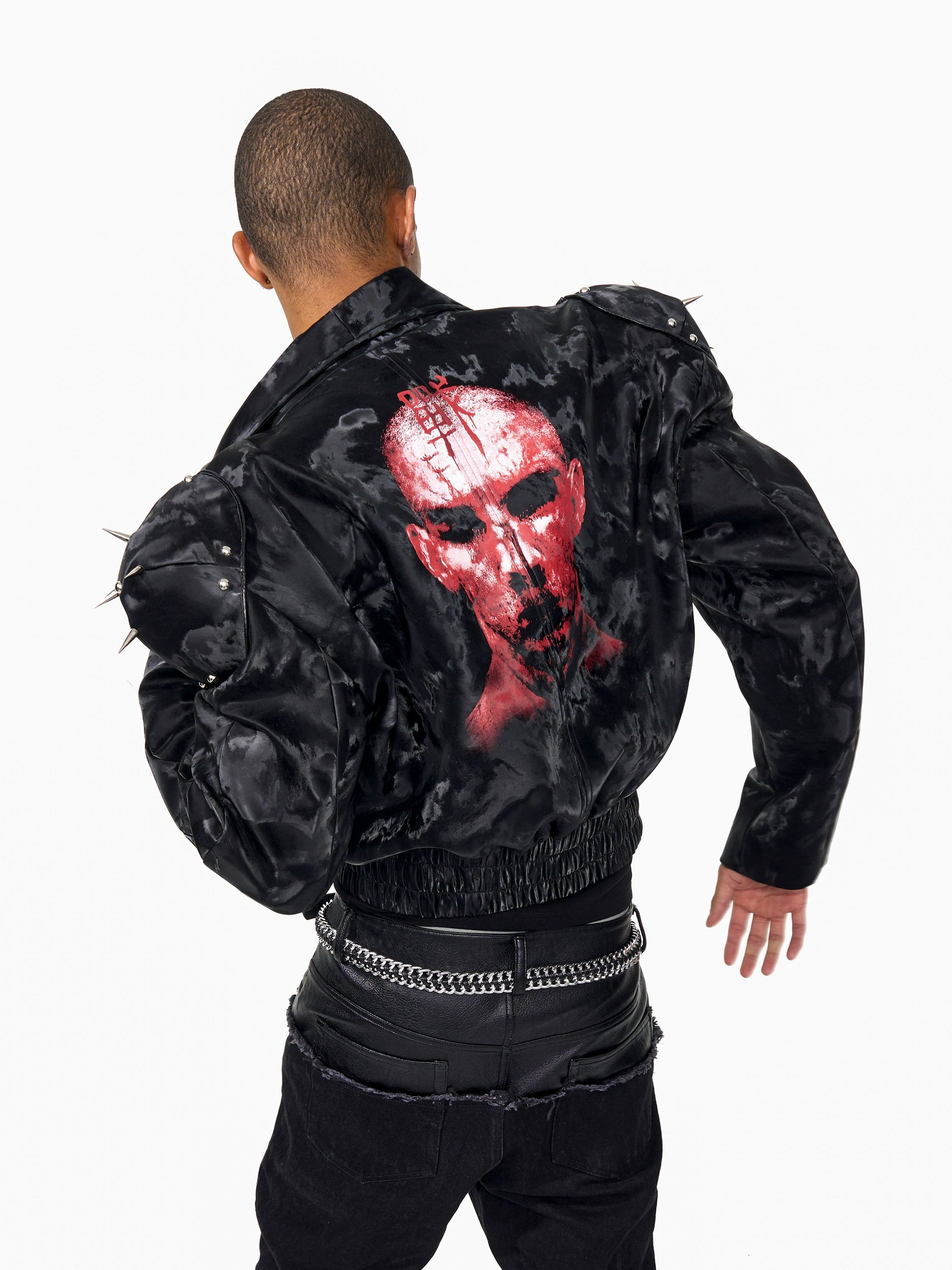 Black Cropped Jacket with Graphic Back Print