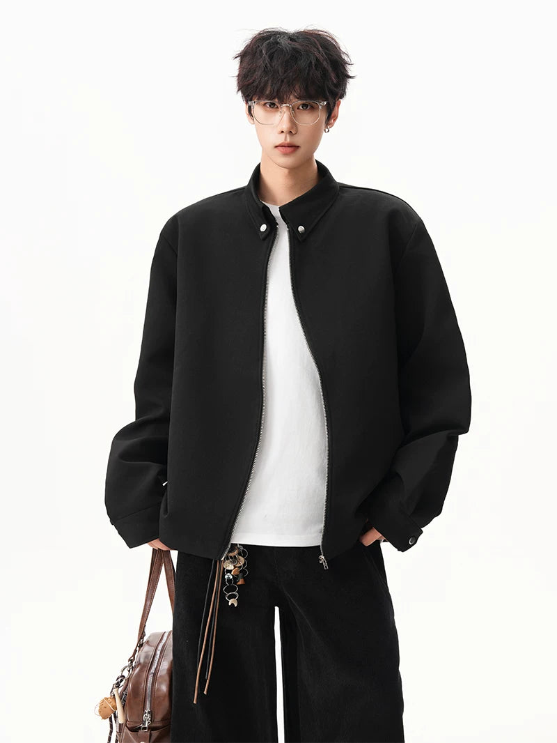 Obsidian Minimal Stand‑Collar Zip Jacket