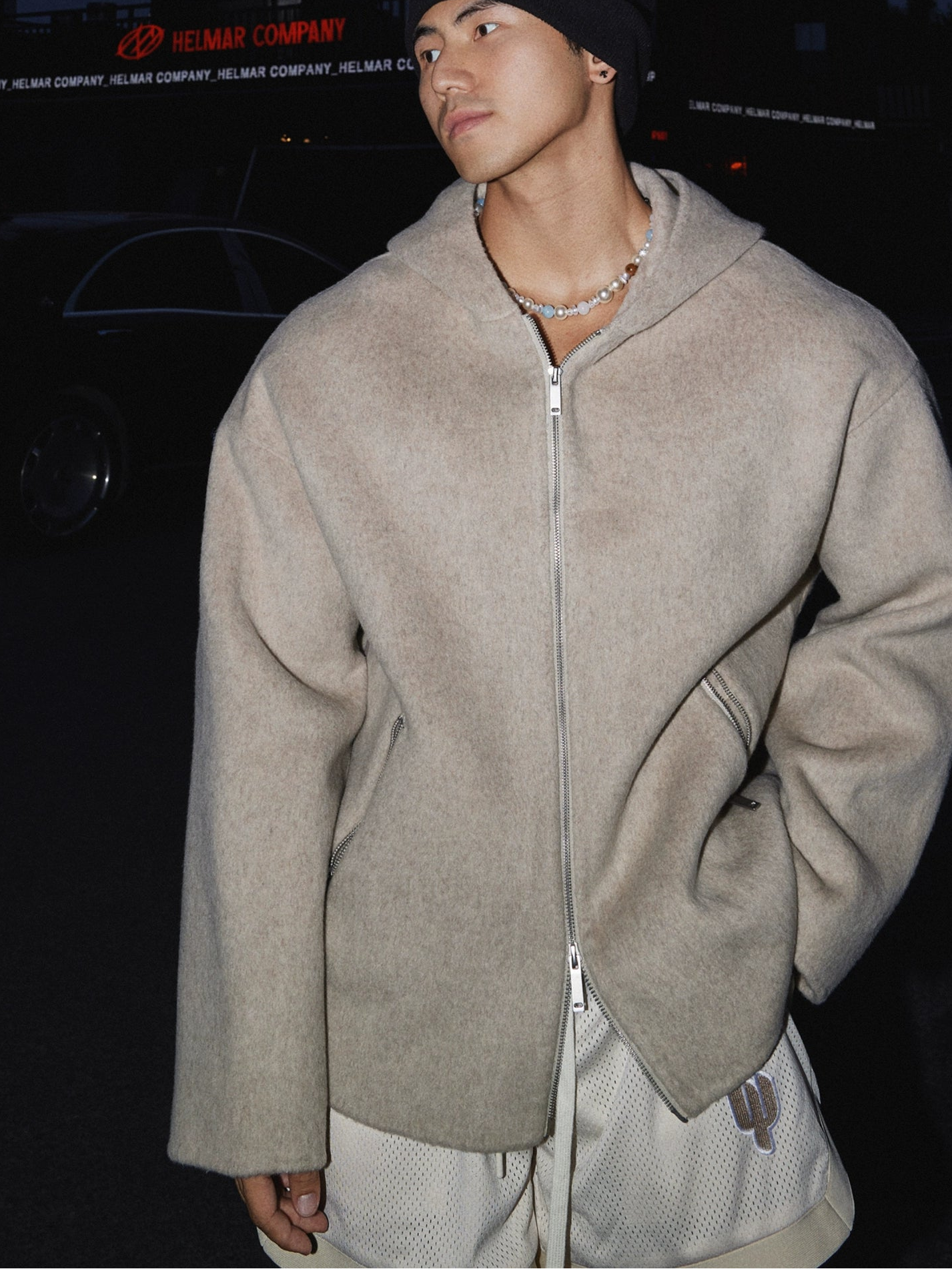 Oatmeal Wool Zip-Up Hoodie