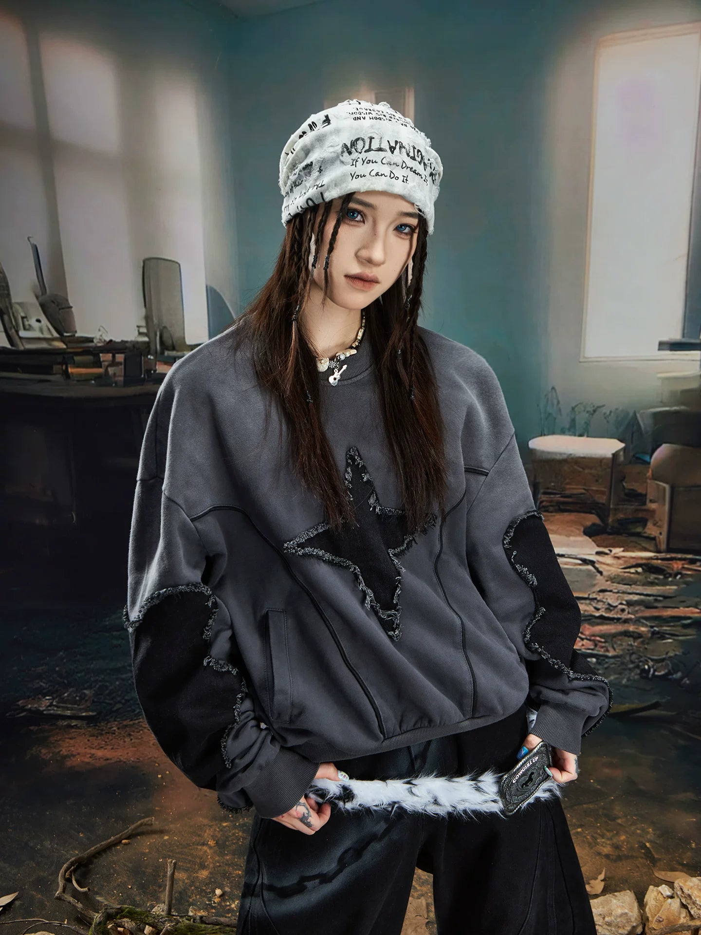 Riftstar Shredded Oversize Crewneck Sweater