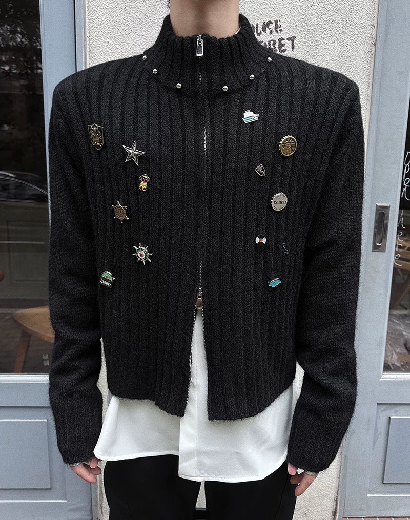 Pinfall Monogram Ribbed Zip Cardigan