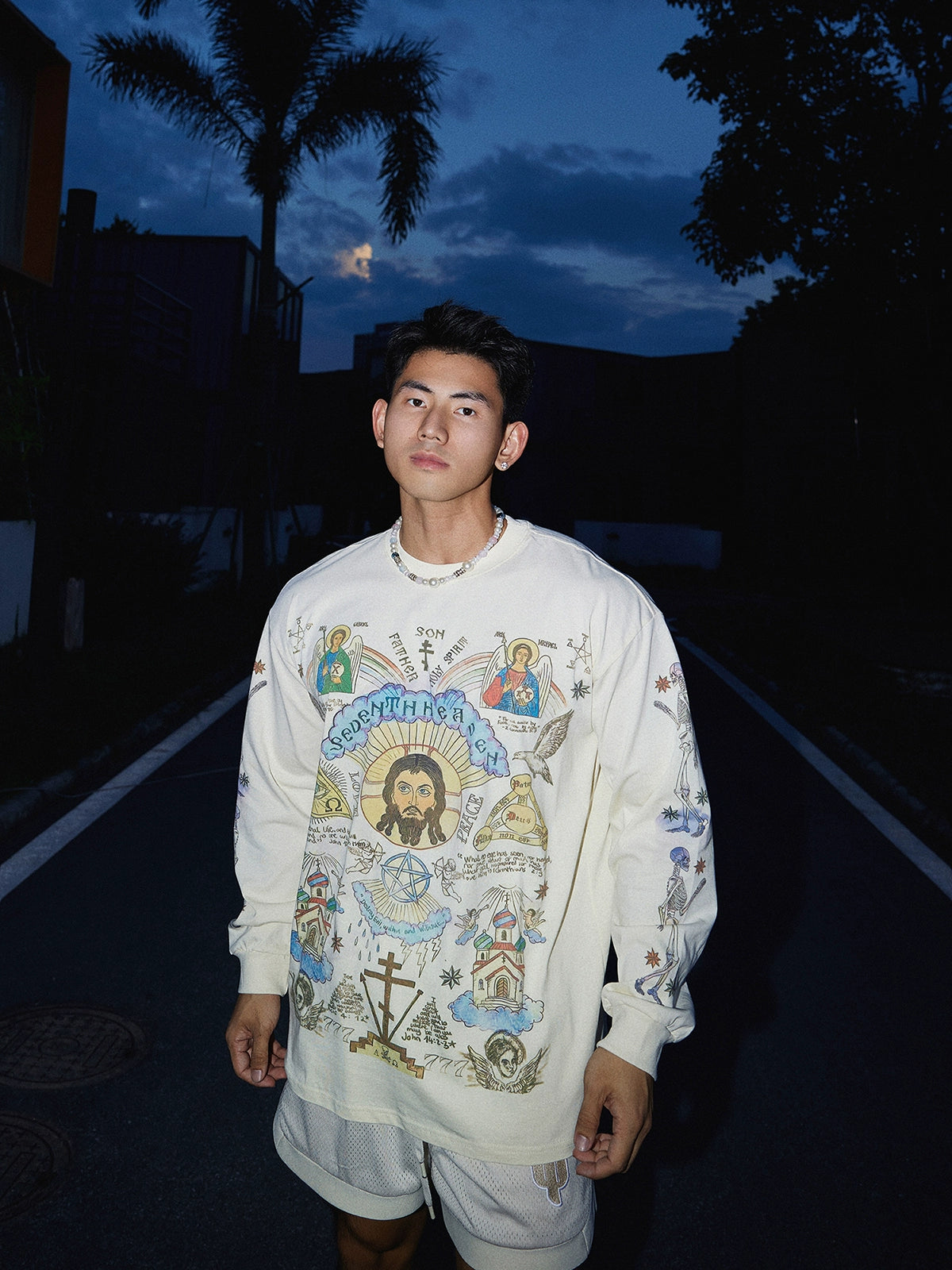 Religious Icon Print Oversized Sweatshirt