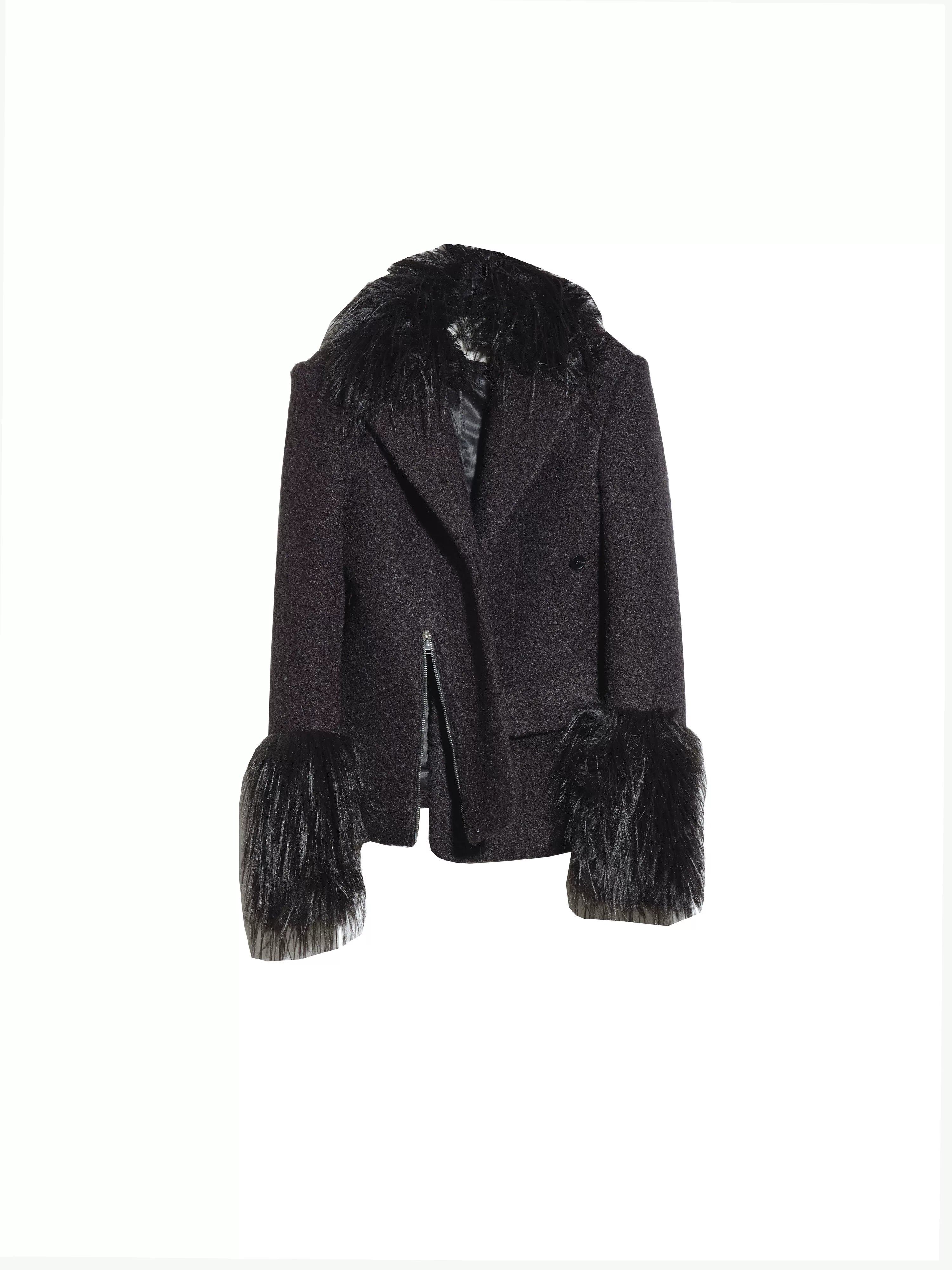 Shadowplume Textured Fur Cuff Coat