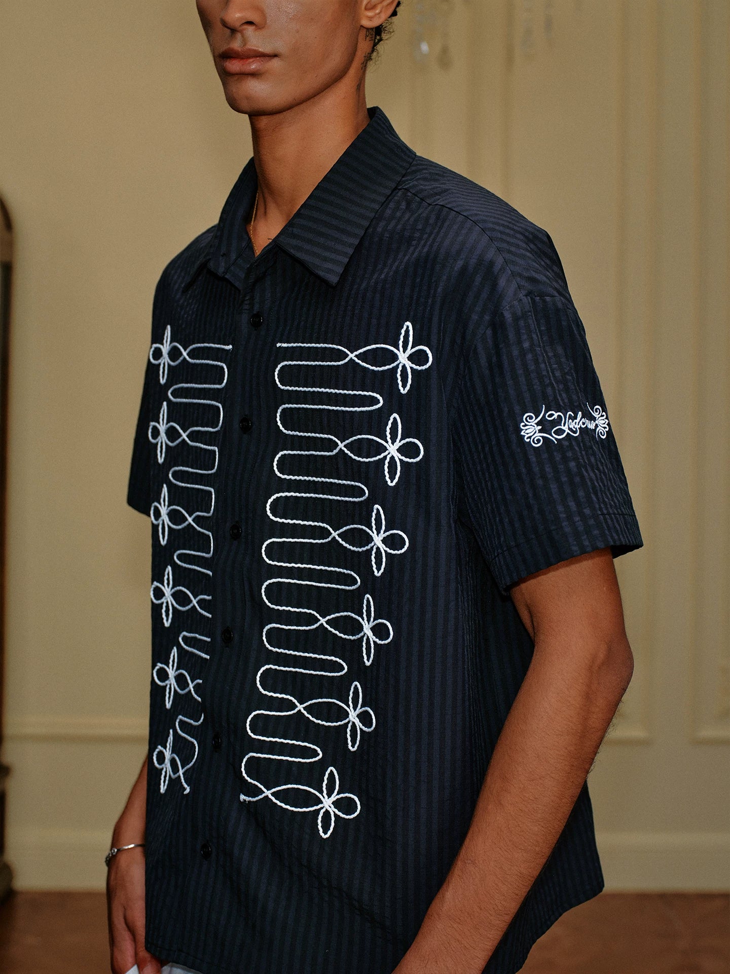 Embroidered Loop Detail Short Sleeve Shirt