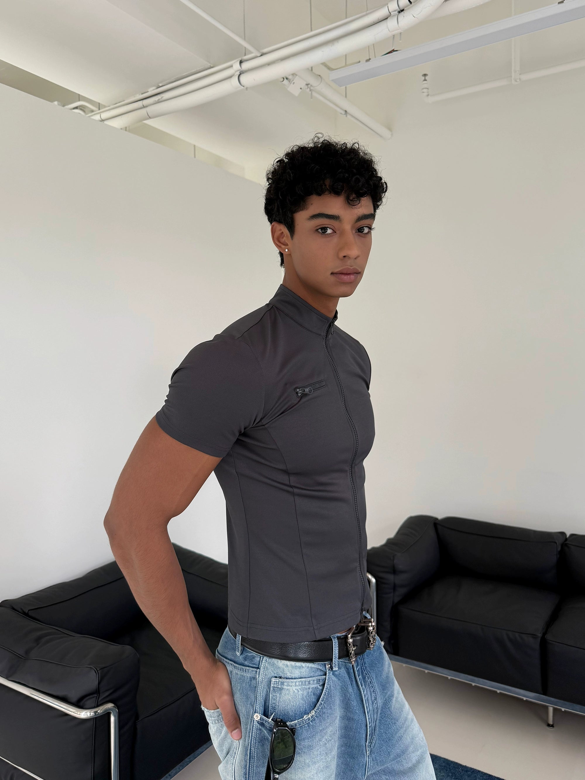 Slim Fit Zipper Polo Shirt