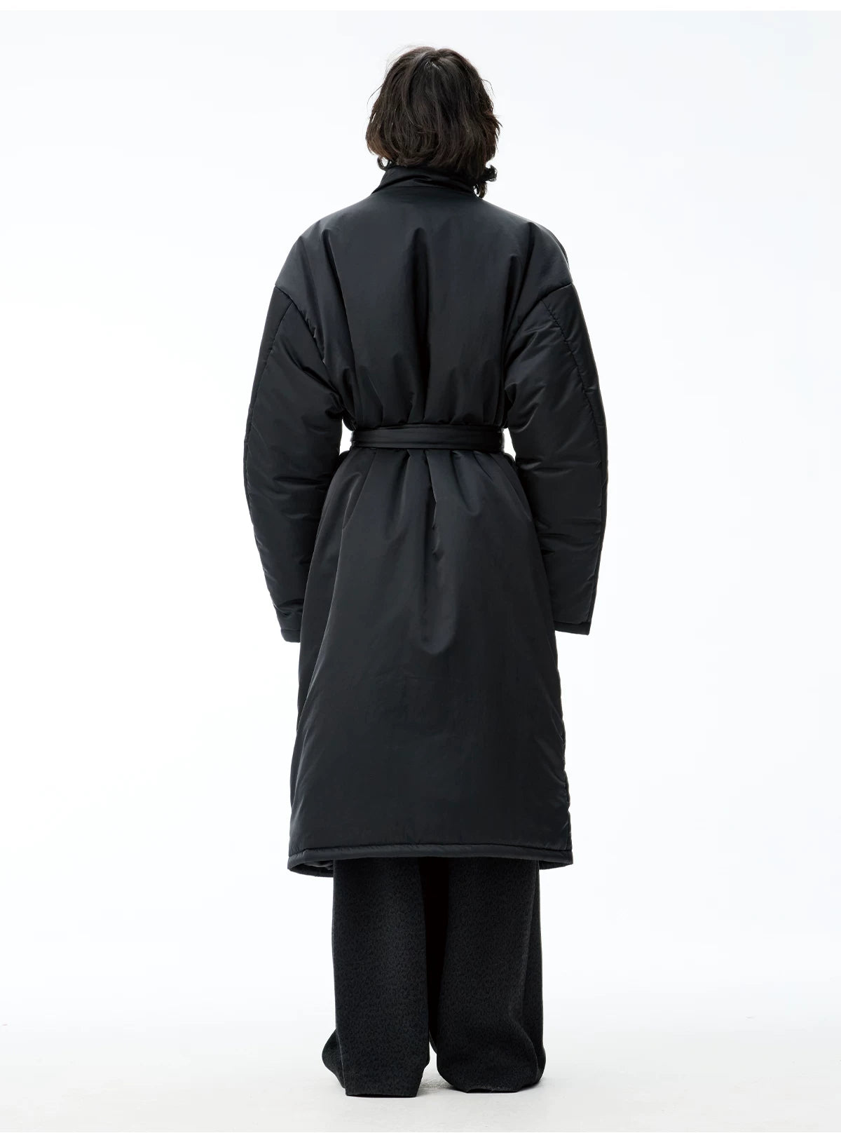 High Stand Collar Belted Long Puffer Coat