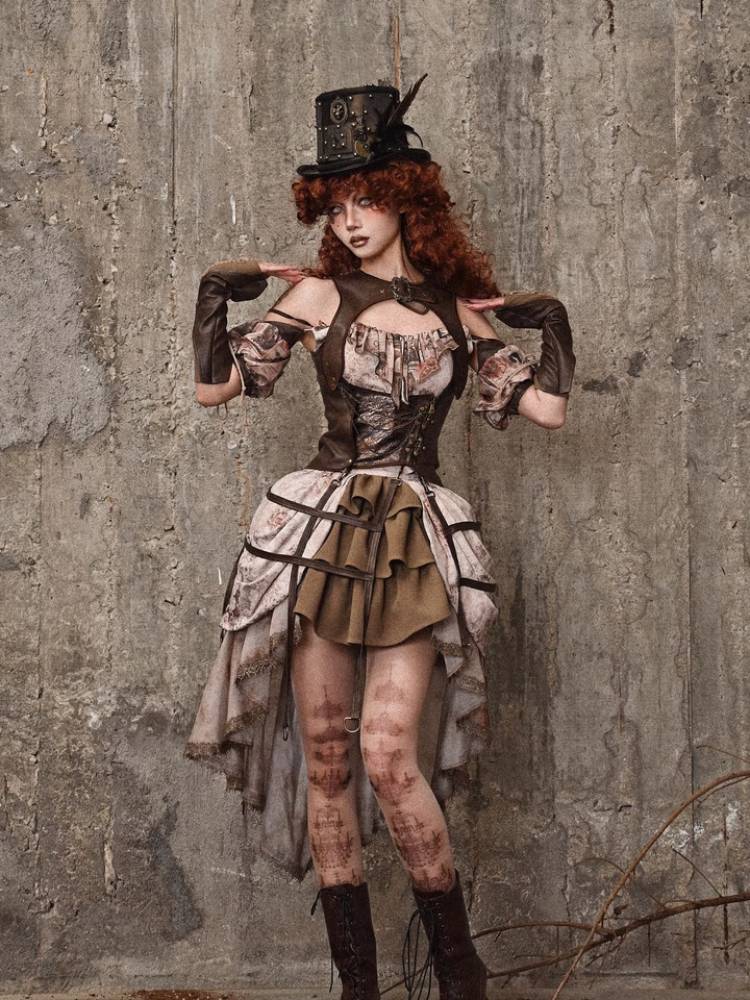 Steampunk Leather Corset with Buckle Straps and Garter Attachments