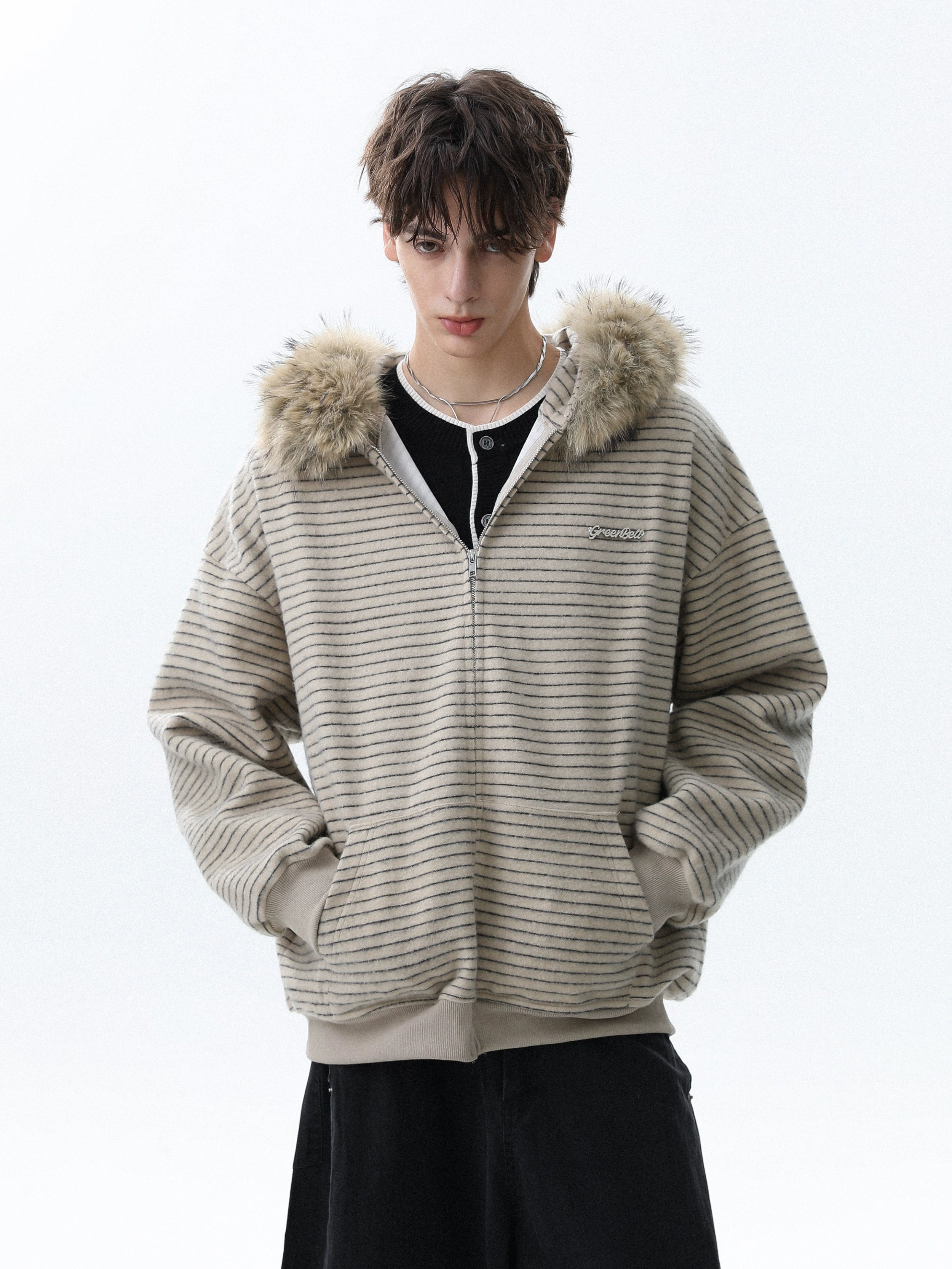 Frostline Striped Faux Fur Hoodie