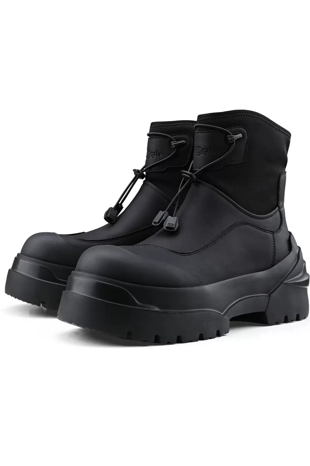 Black Platform Utility Boots with Toggle Closure