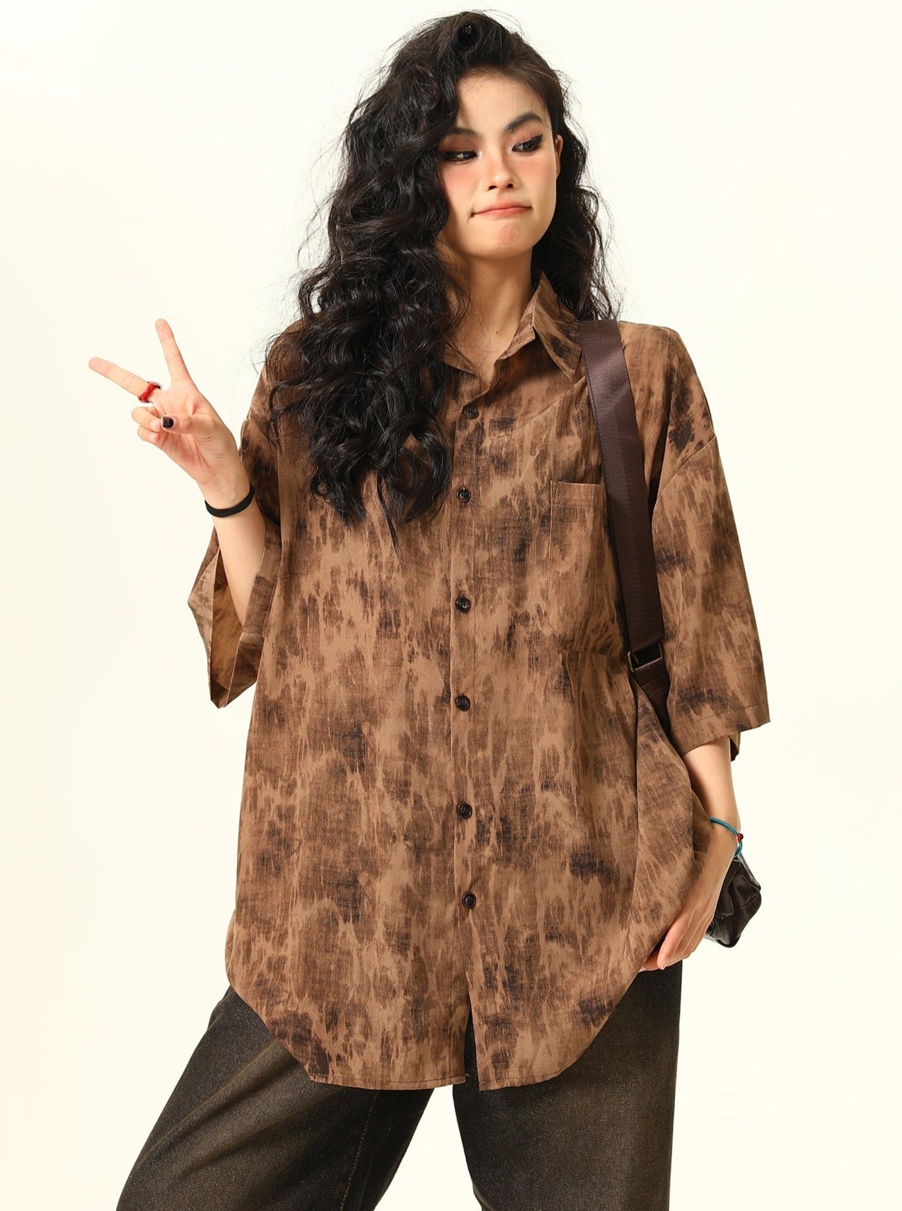 Grunge-Inspired Oversized Tie-Dye Button-Up Shirt