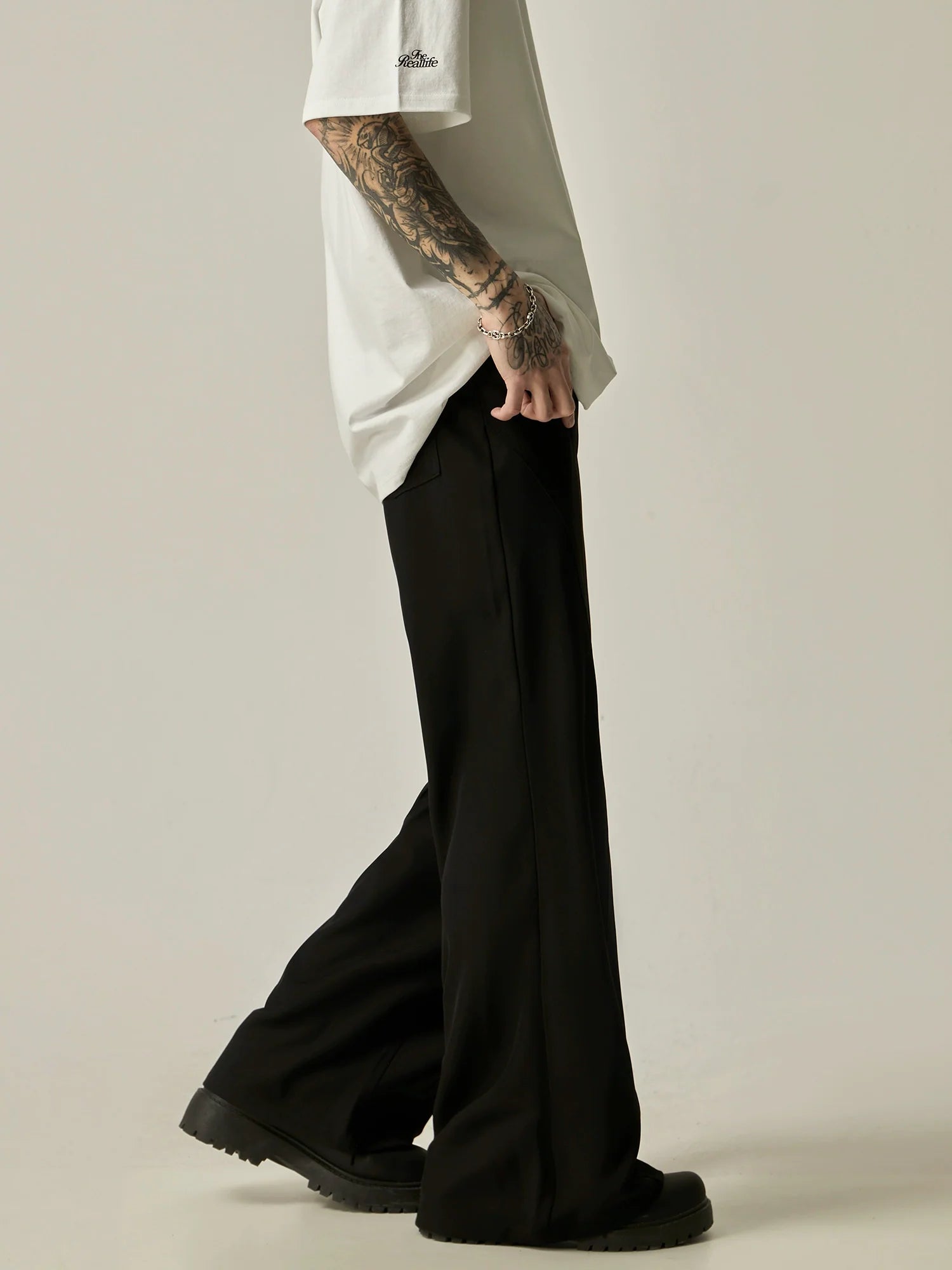 Sleek Noir Wide-Leg Dress Trousers