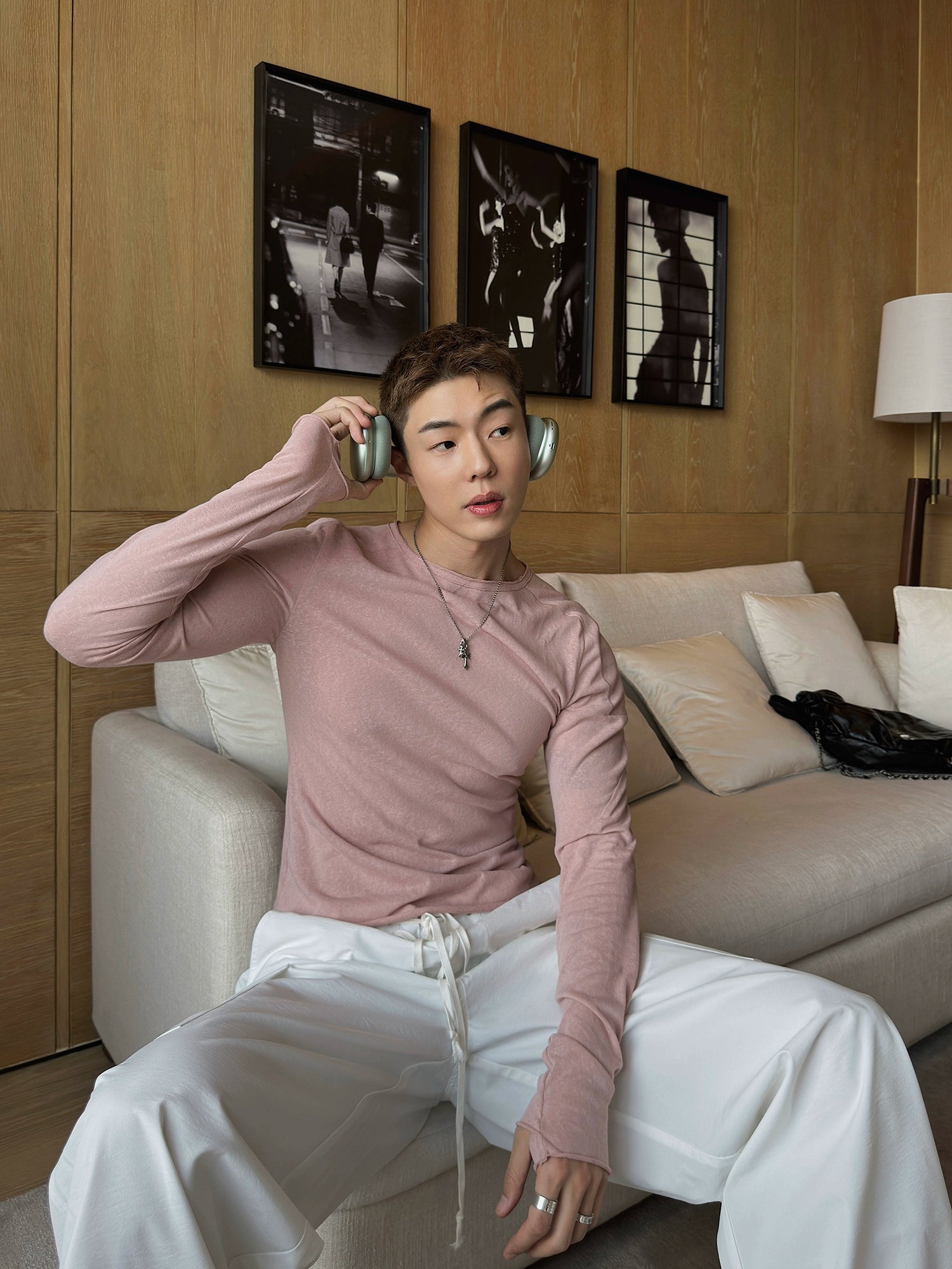 Pink Long Sleeve Cotton Crewneck Shirt