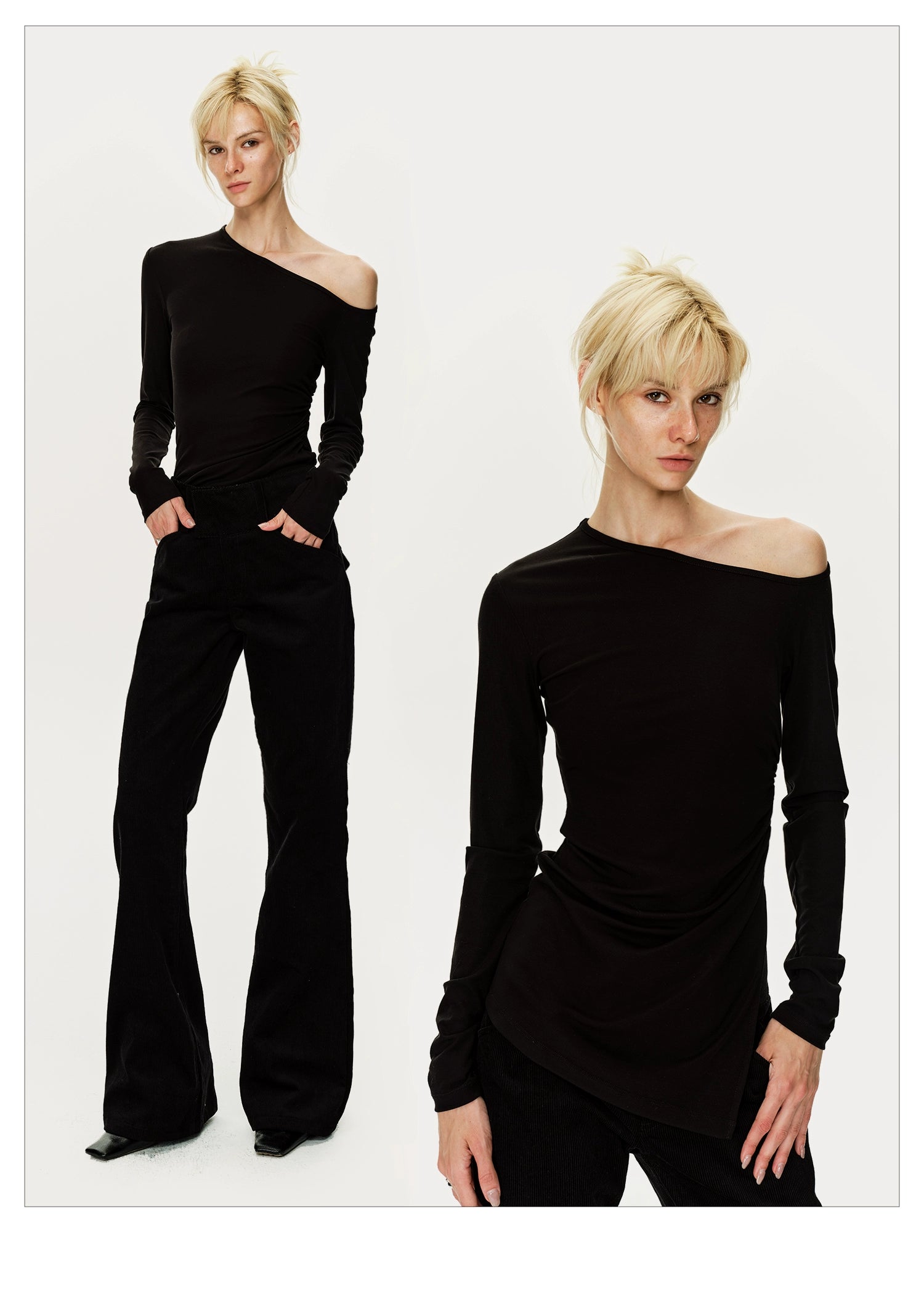 Black Asymmetric Long Sleeve T-shirt