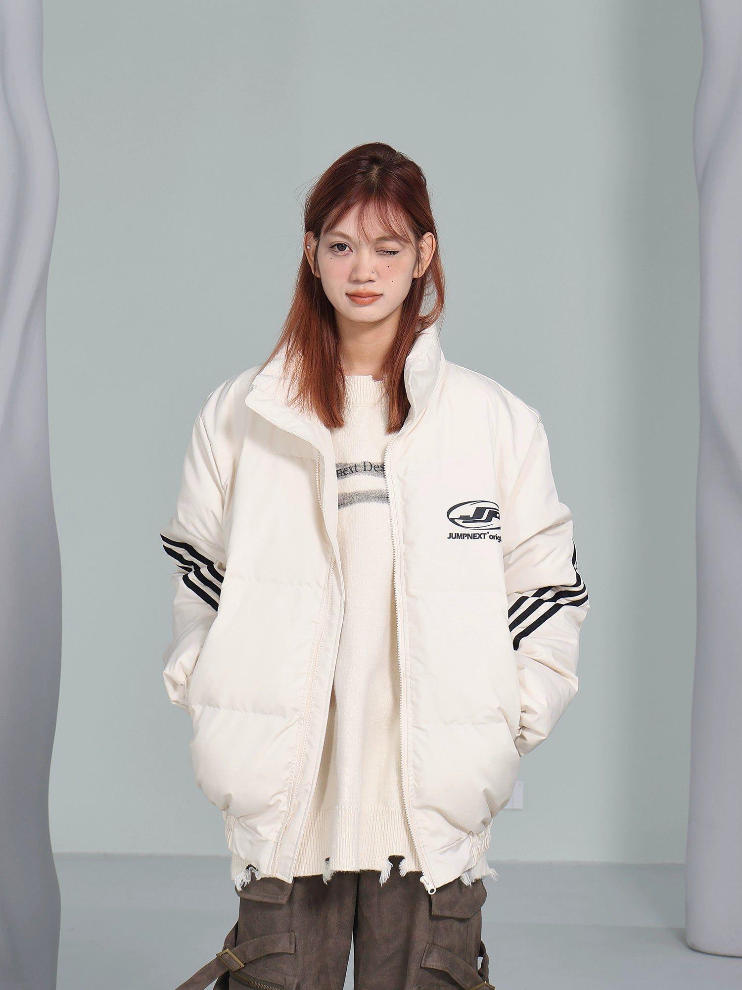 Puffer Jacket with Striped Sleeves - chiclara