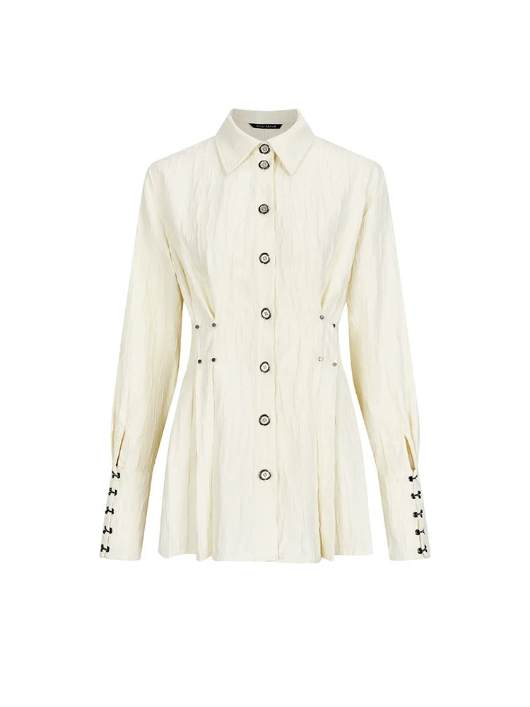 Ivory Button Pleat Blouse