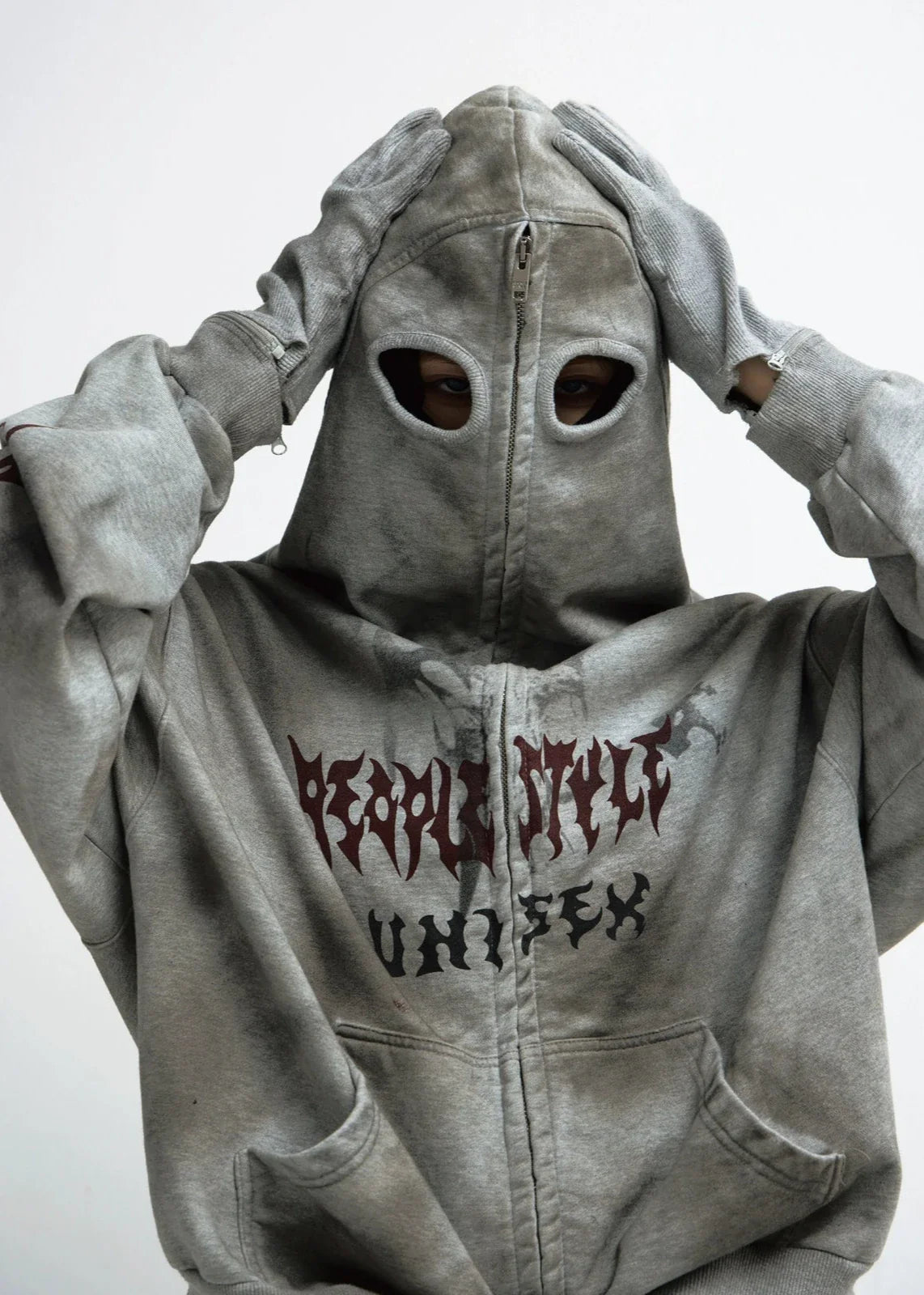 Grey Masked Graphic Zip Hoodie