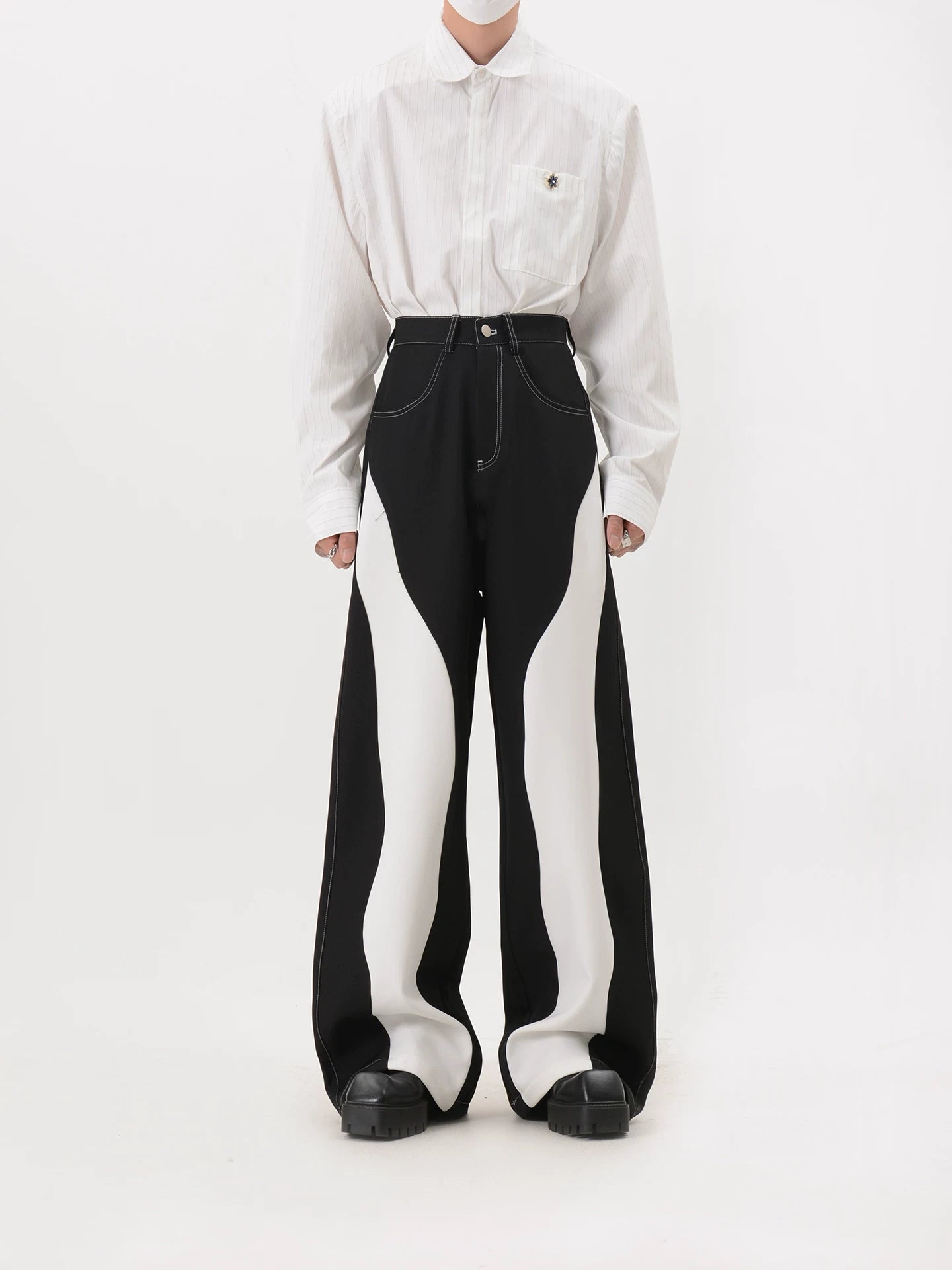 Monochrome Tide Wave Panel Trousers