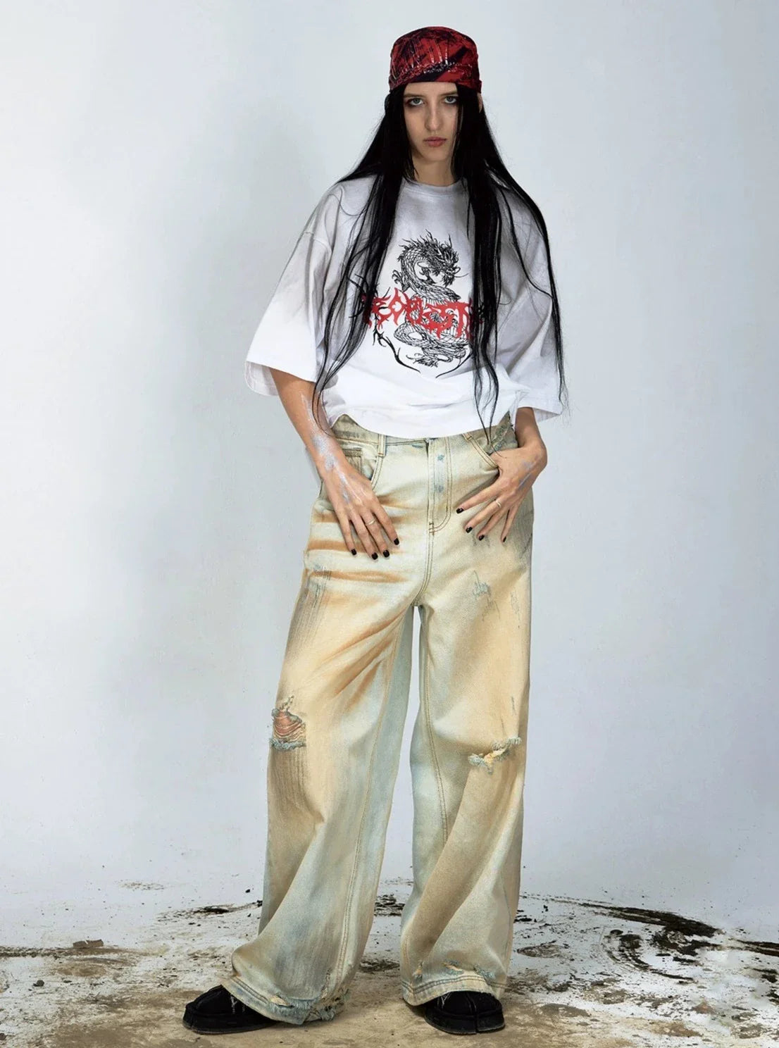 Men's Retro Ripped Yellow Denim Pants