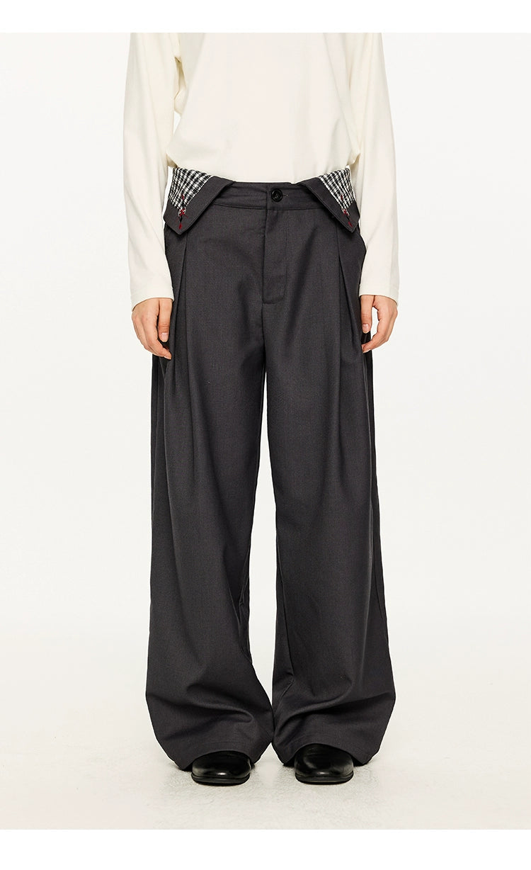 Plaid Waist Detail Wide-Leg Trousers