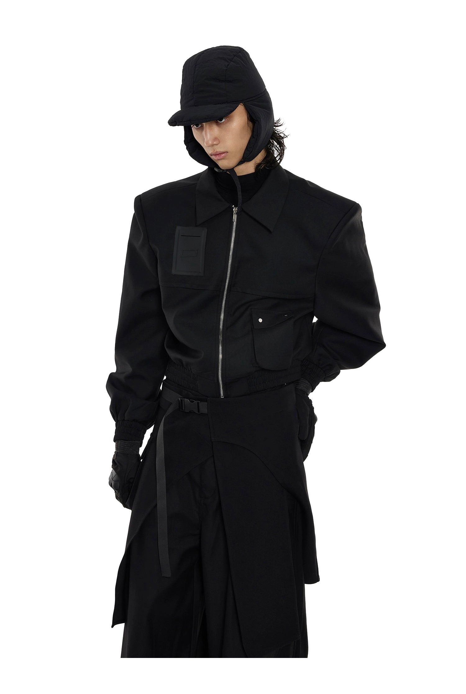 Black Utility Zip Bomber Jacket