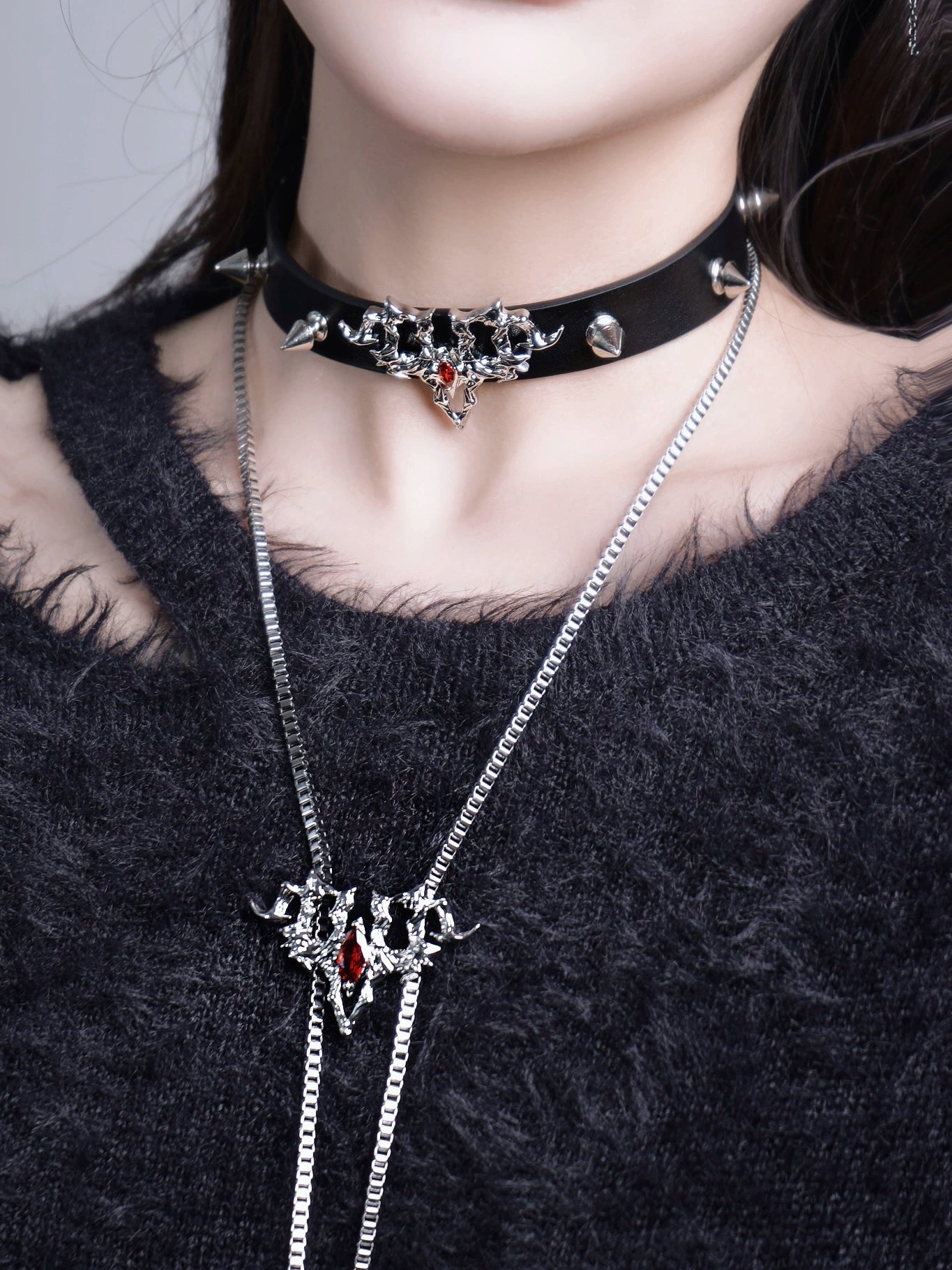 Spiked Gothic Skull Jewelry Set