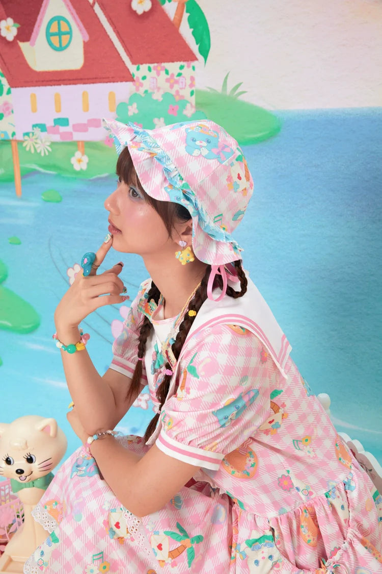 Sweet Animal Garden Gingham Hat
